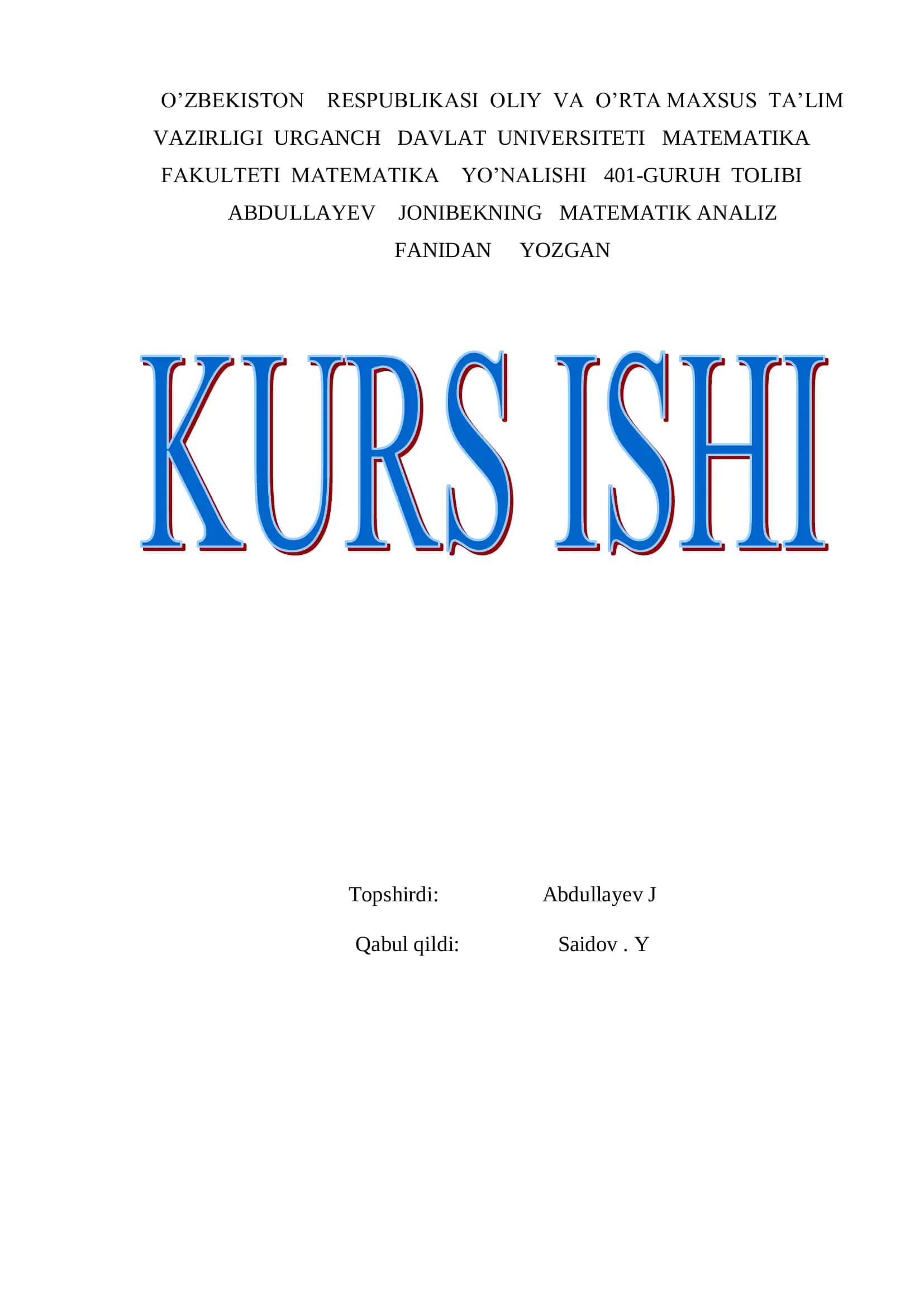Koshi tengsizligi va uning tadbiqlari 1
