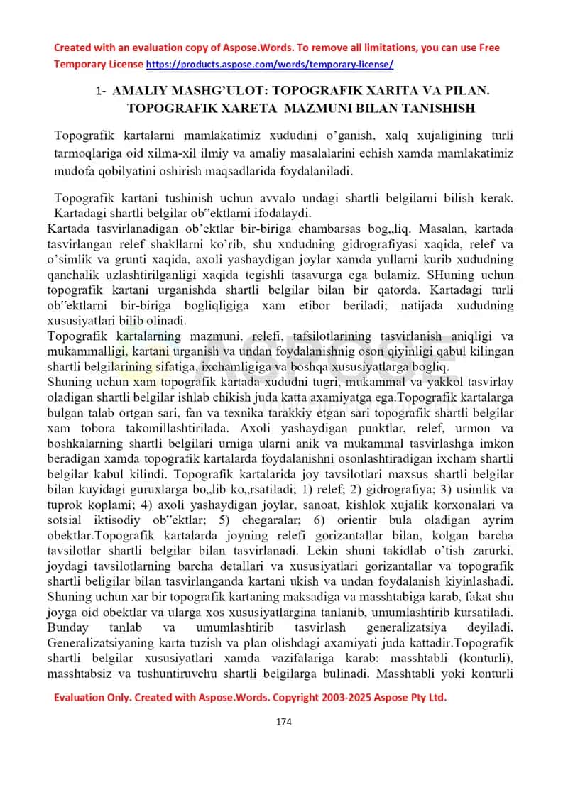 Topografik kartalar va masshtablar bo‘yicha amaliy mashg‘ulot 1