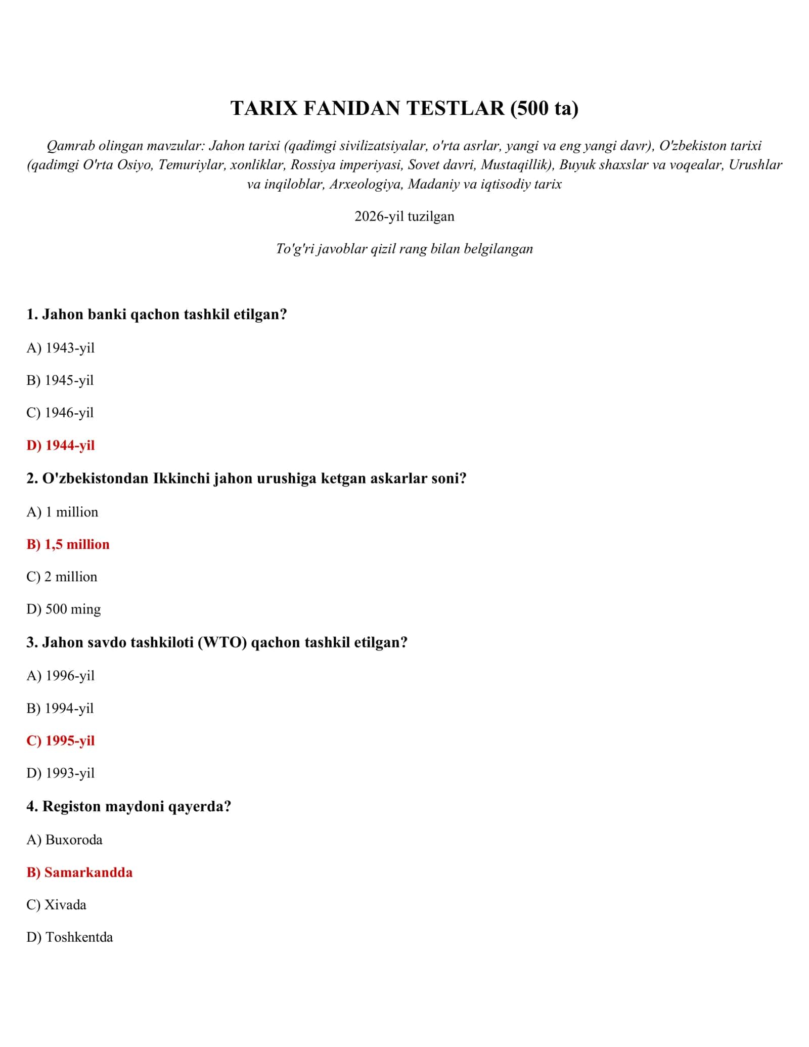 TARIX FANIDAN TESTLAR (500 ta) 1