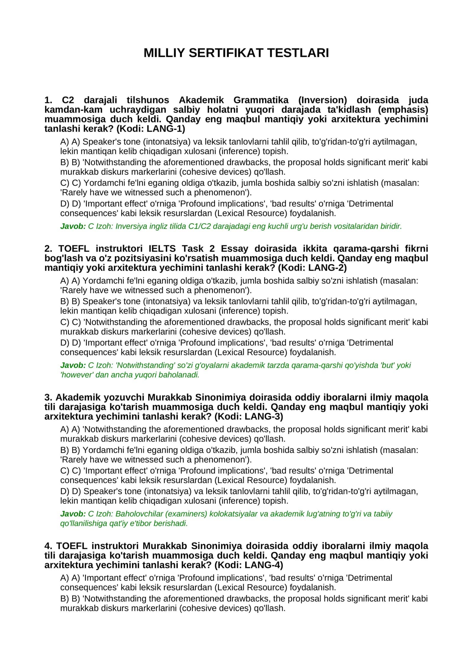 MILLIY SERTIFIKAT TESTLARI 1