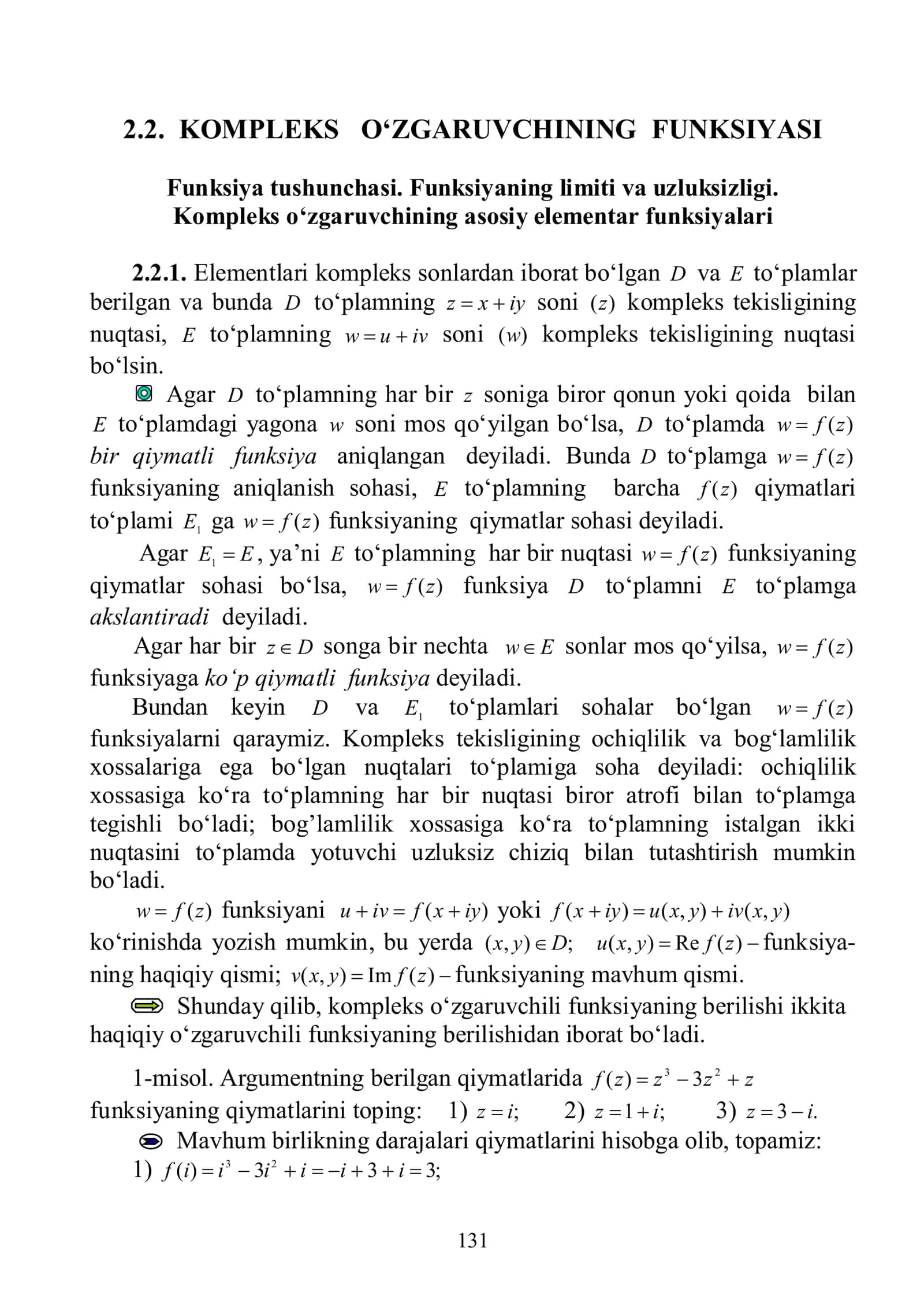 2.2. KOMPLEKS O‘ZGARUVCHINING FUNKSIYASI 1
