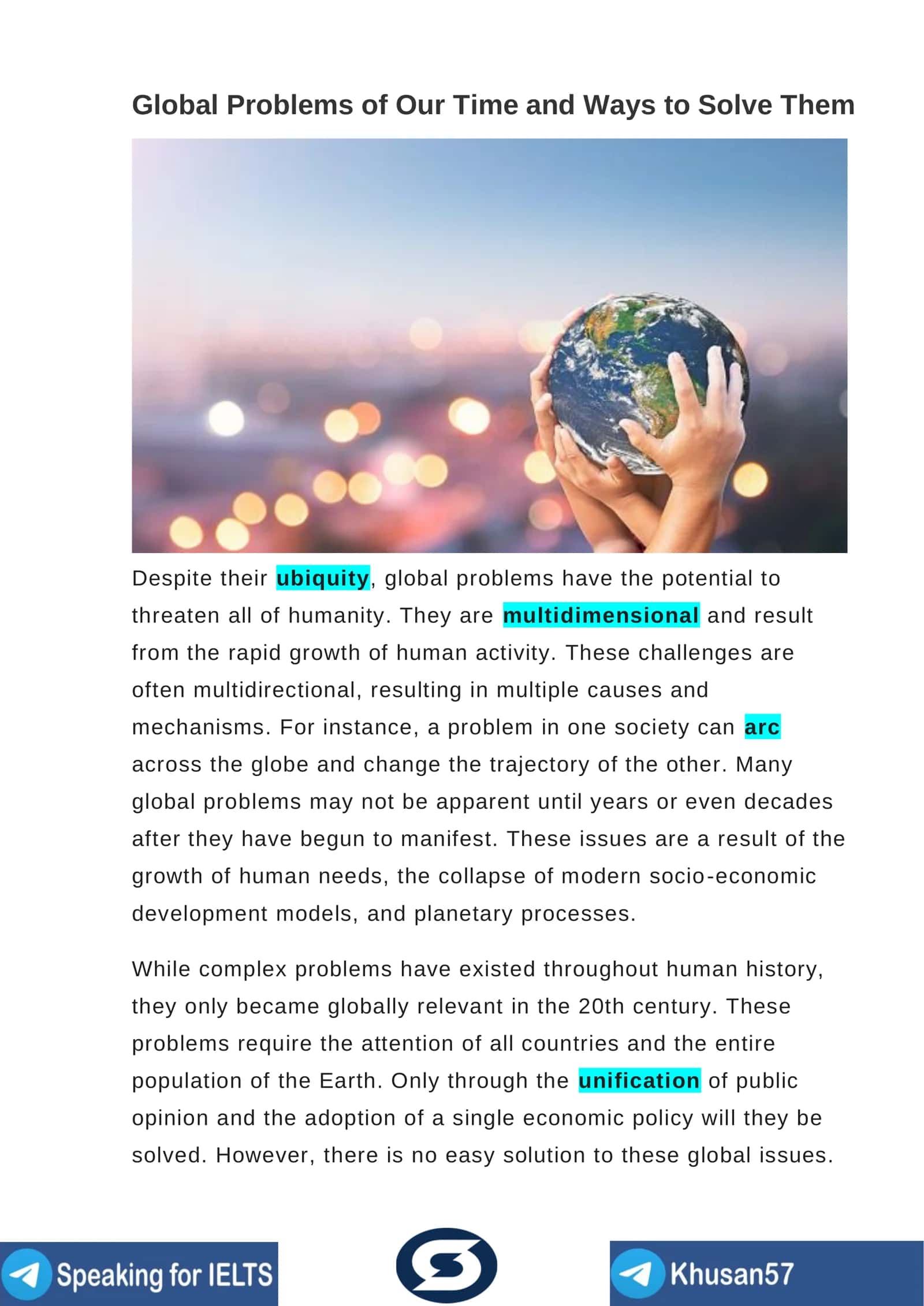Global Problems of Our Time and Ways to Solve Them 1