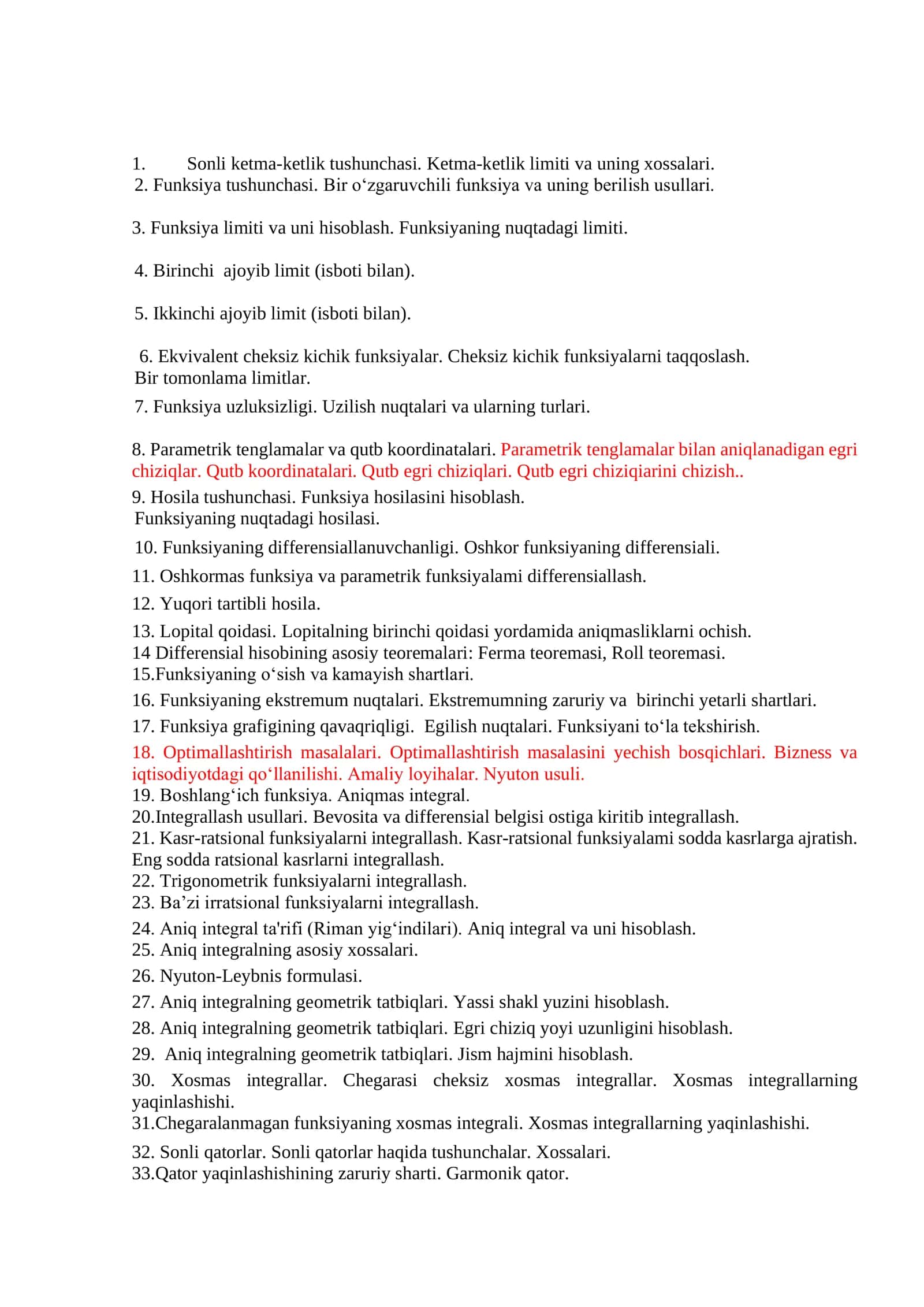 Parametrik tenglamalar va qutb koordinatalari 1