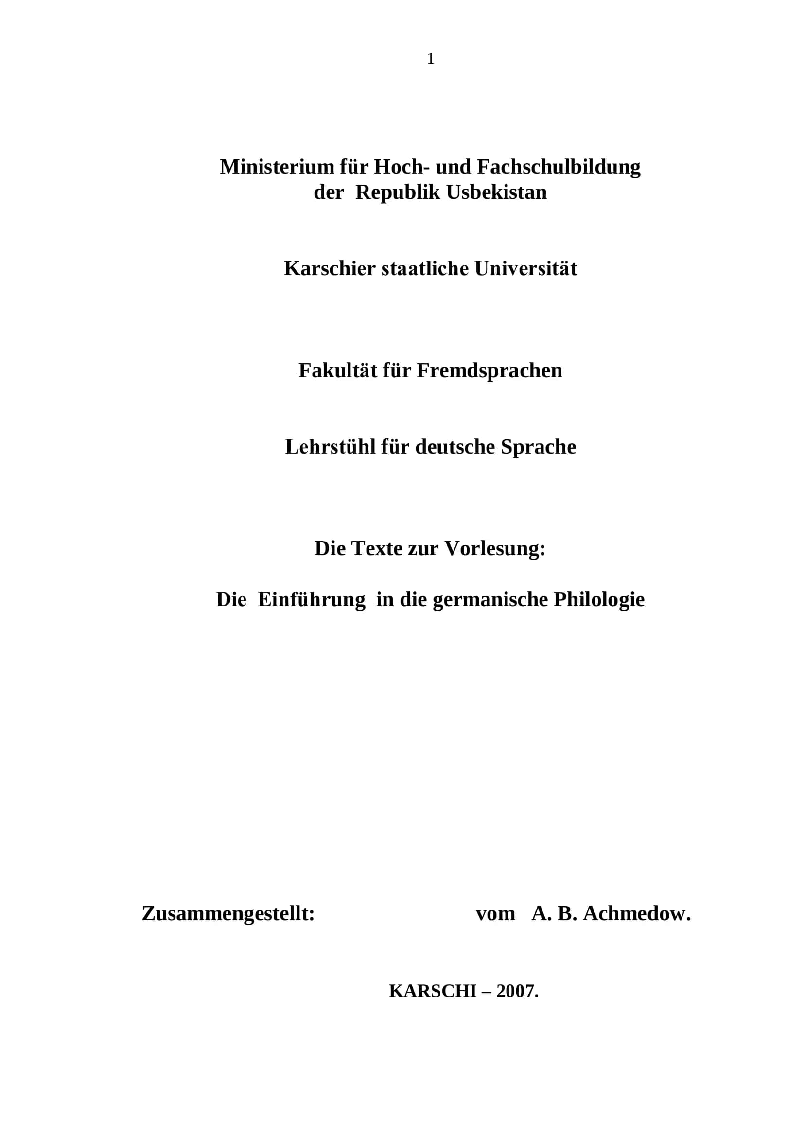 Die Texte zur Vorlesung: Die Einführung in die germanische Philologie 1