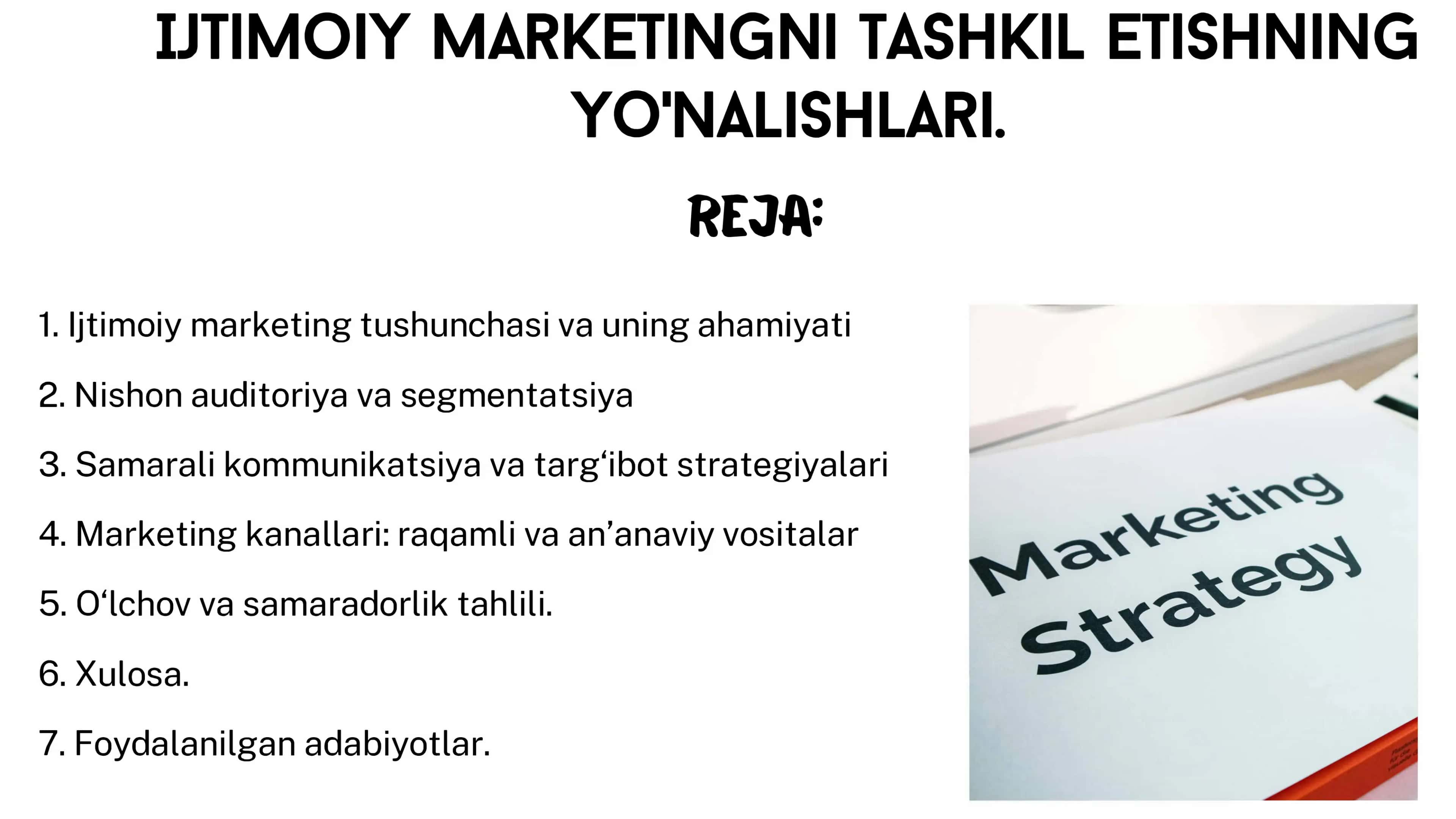 IJTIMOIY MARKETINGNI TASHKIL ETISHNING  YO'NALISHLARI. 1
