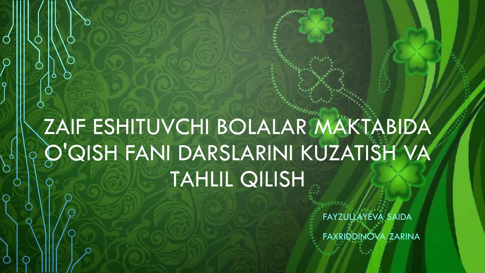 Zaif Eshituvchi Bolalar Maktabida O'qish Fani Darslarini Kuzatish va Tahlil Qilish 1