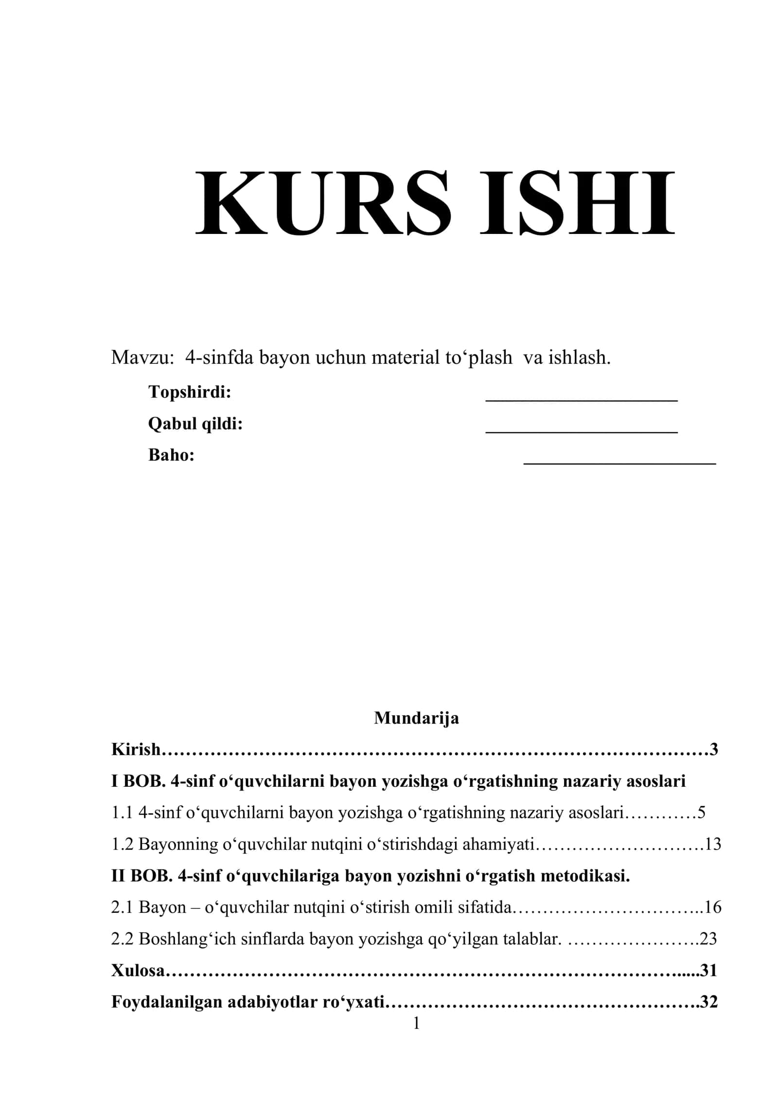 Mavzu: 4-sinfda bayon uchun material to‘plash va ishlash 1