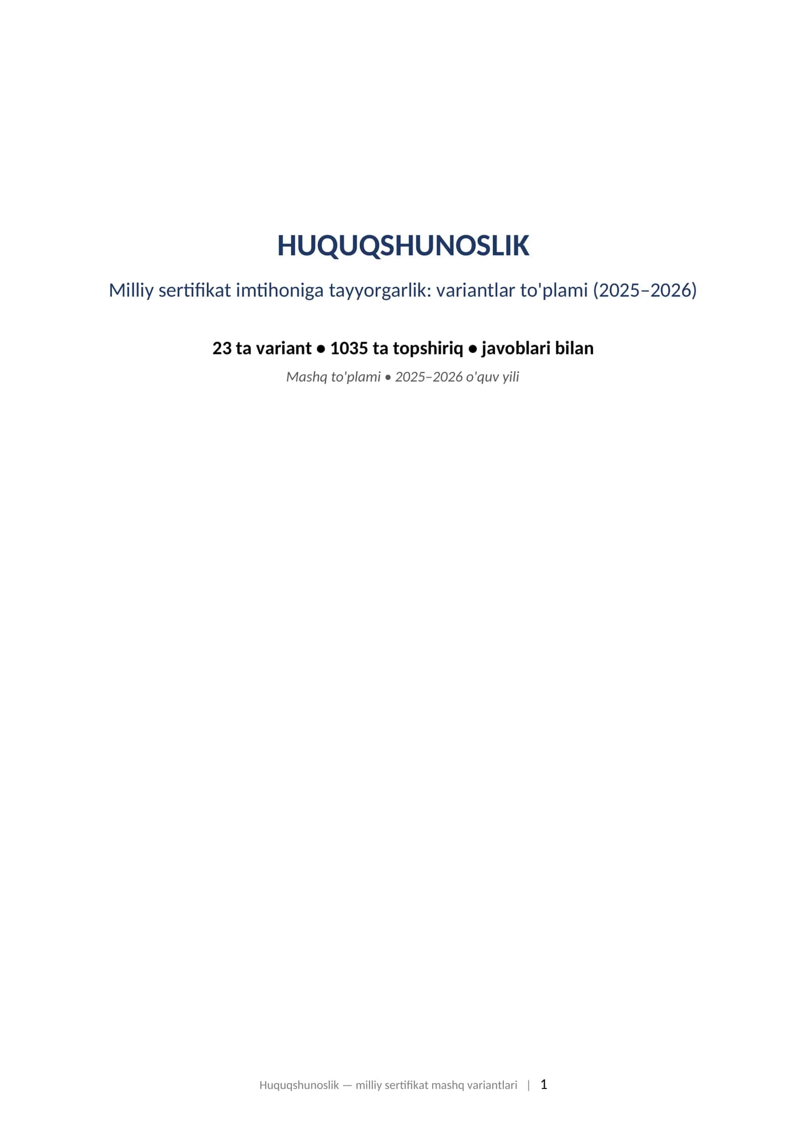 HUQUQSHUNOSLIK Milliy sertifikat imtihoniga tayyorgarlik: variantlar to'plami (2025–2026) 1