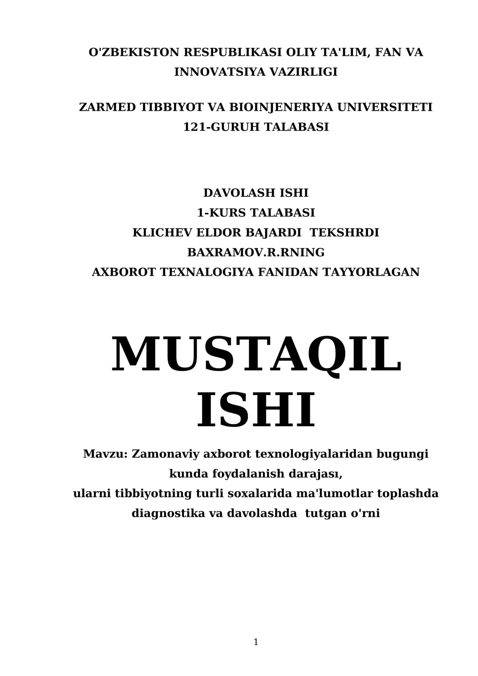 Zamonaviy axborot texnologiyalari tibbiyot sohasida 1