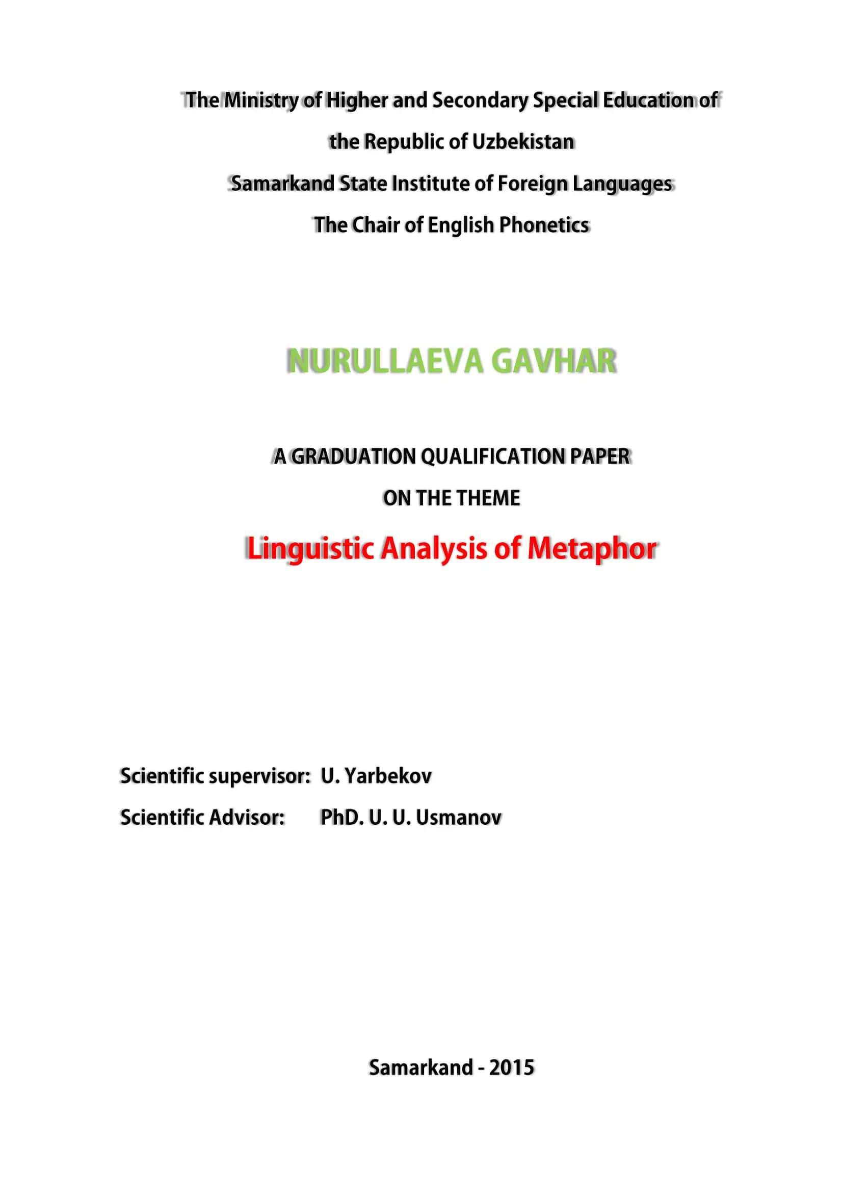 Metaphor Theory in Language Study 1