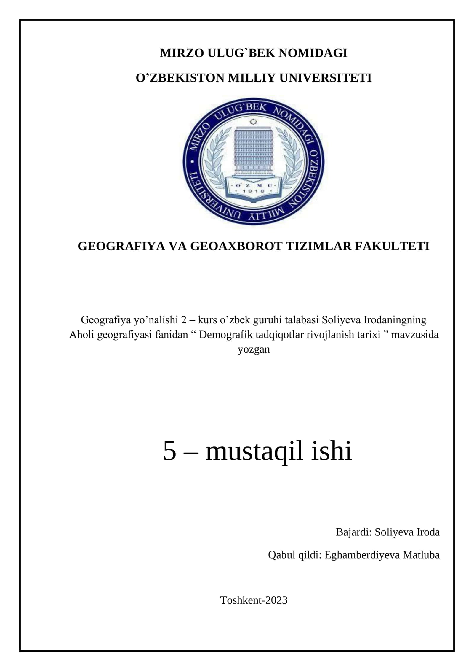 Demografik tadqiqotlar rivojlanish tarixi 1