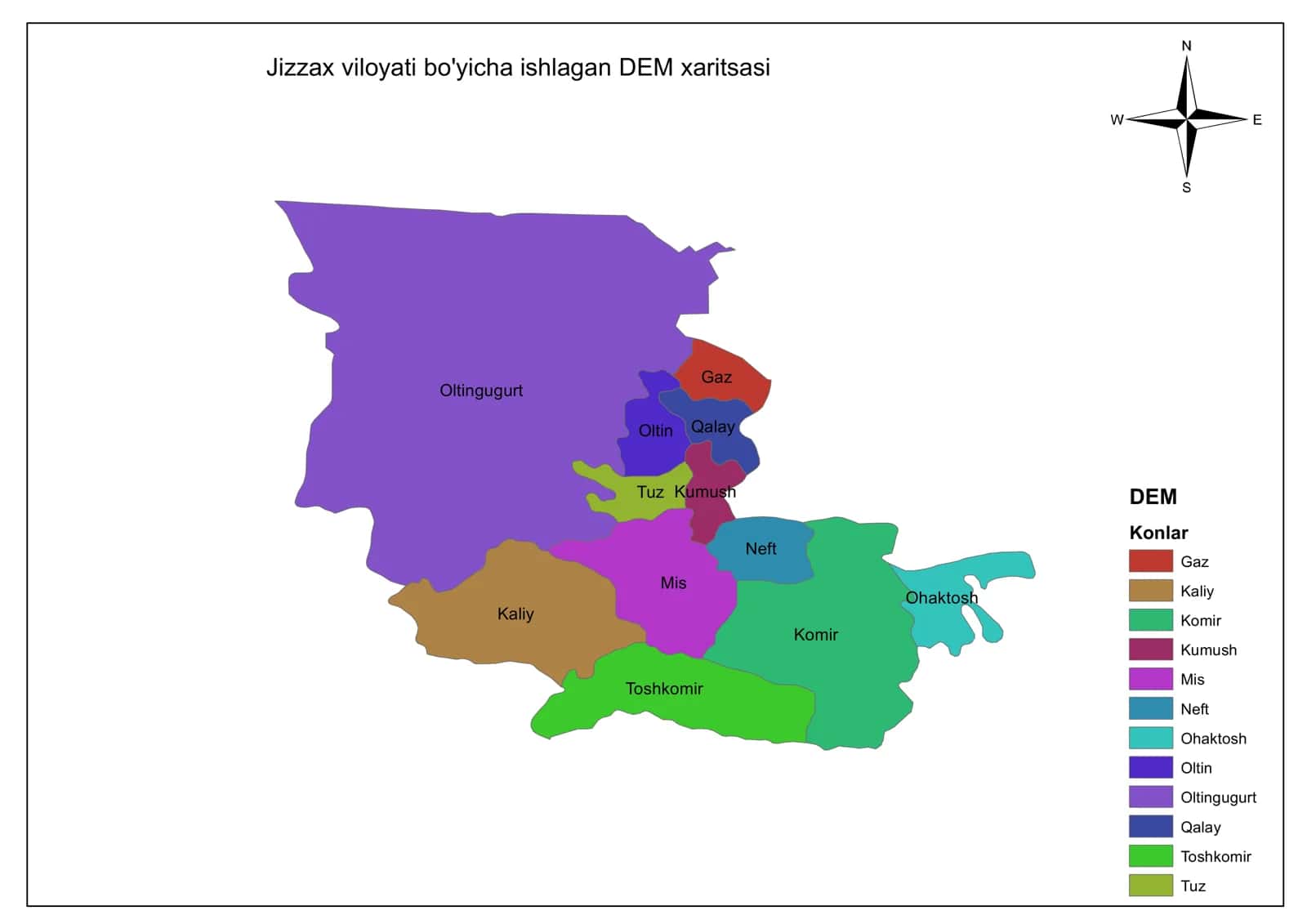 Jizzax viloyati bo'yicha ishlagan DEM xaritsasi 1