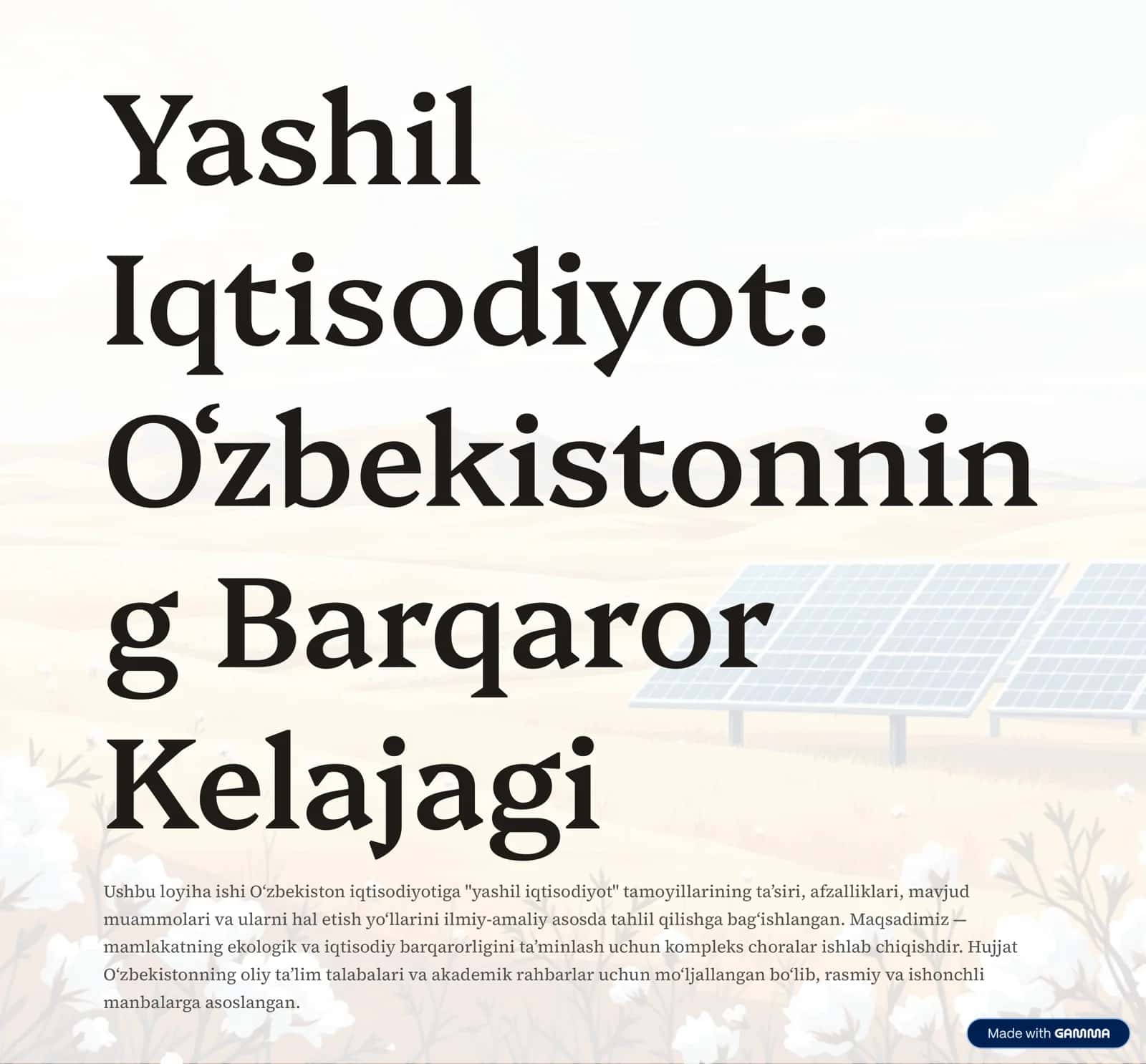 Yashil Iqtisodiyot: O»zbekistonnin g Barqaror Kelajagi 1