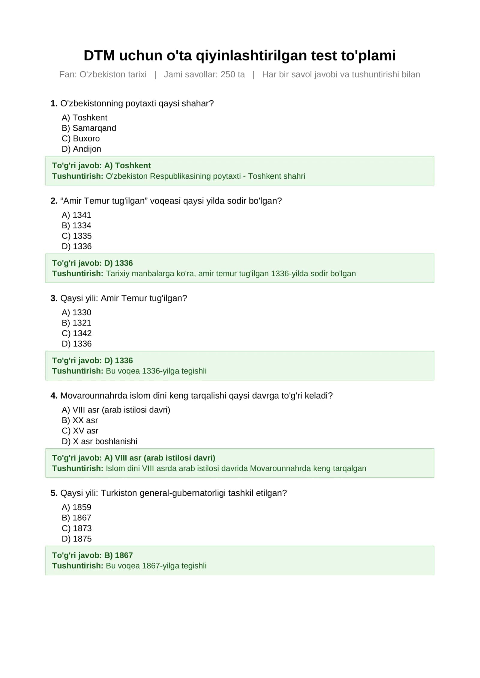 DTM uchun o'ta qiyinlashtirilgan test to'plami 1