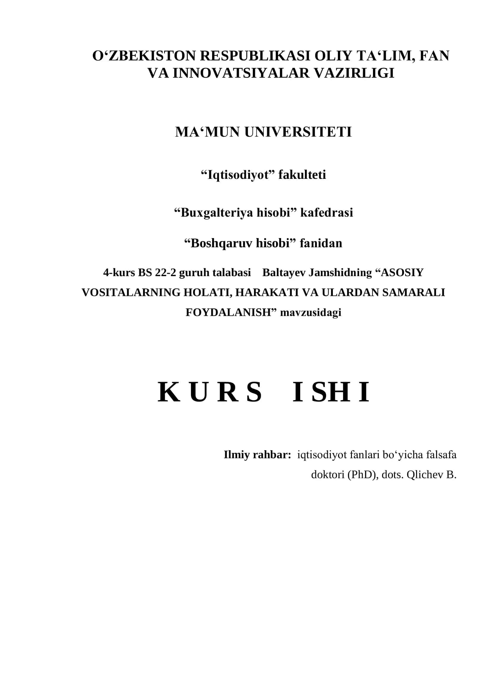 ASOSIY VOSITALARNING HOLATI, HARAKATI VA ULARDAN SAMARALI FOYDALANISH 1