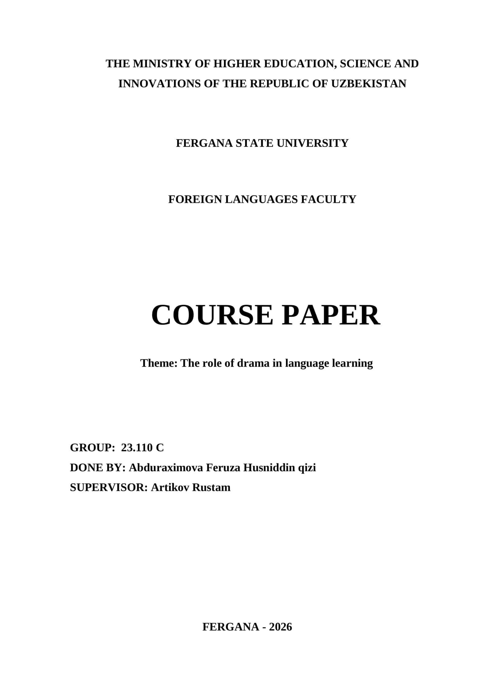 Course Paper on "The role of drama in language learning" 1