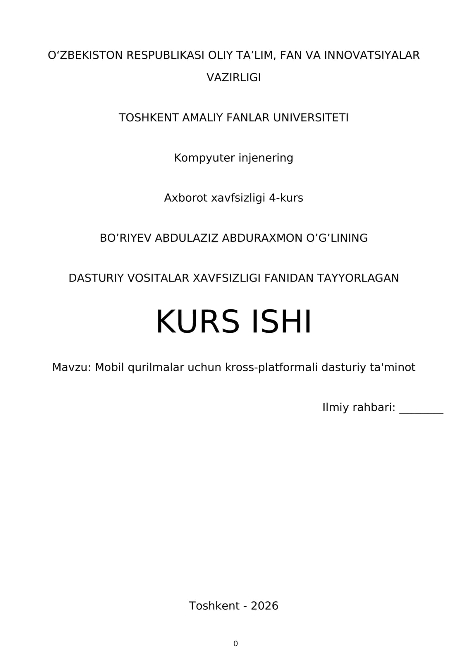 DASTURIY VOSITALAR XAVFSIZLIGI FANIDAN TAYYORLAGAN 1