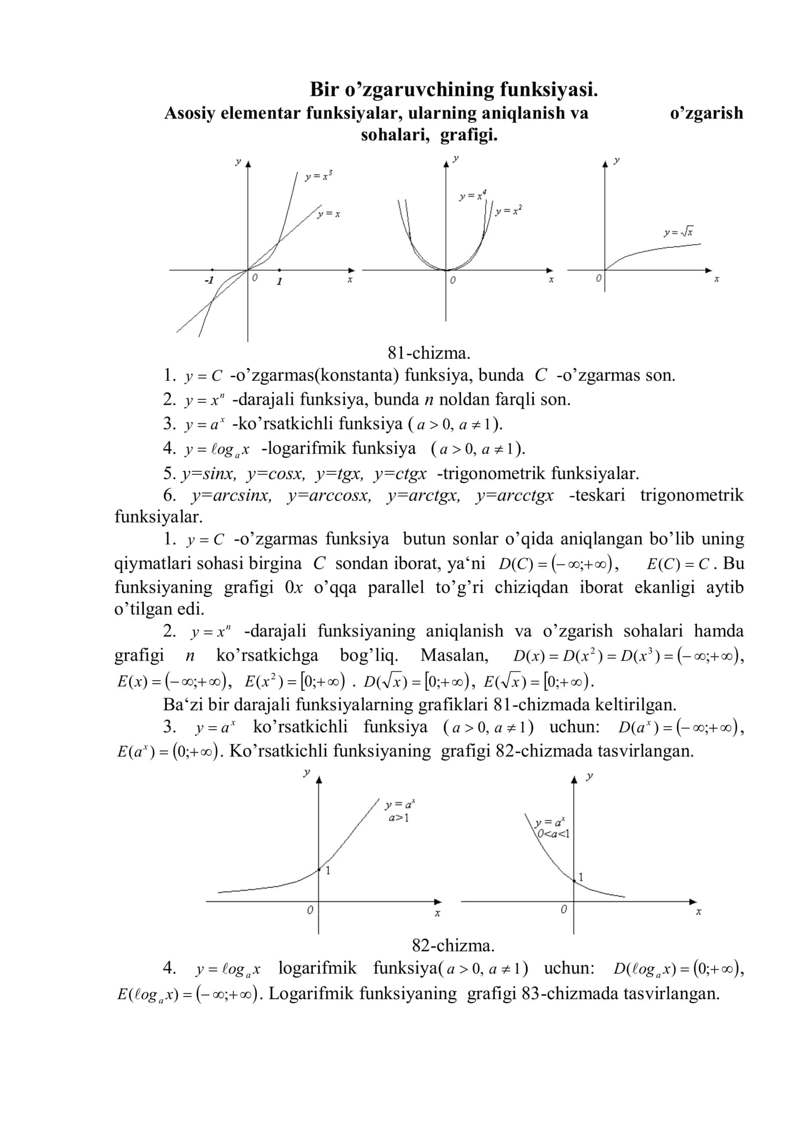 Elementar funksiyalar 1
