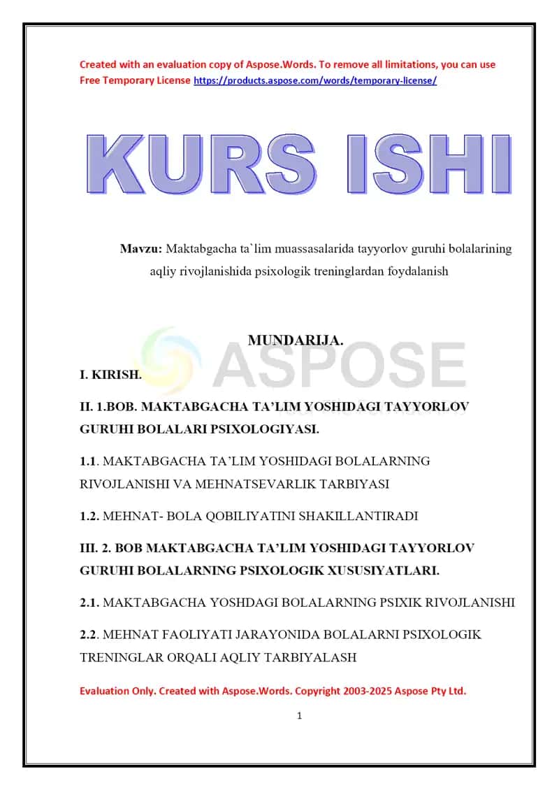 Maktabgacha ta`lim muassasalarida tayyorlov guruhi bolalarining aqliy rivojlanishida psixologik treninglardan foydalanish 1