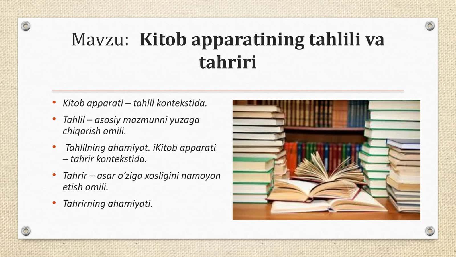 Kitob apparatining tahlili va tahriri 1