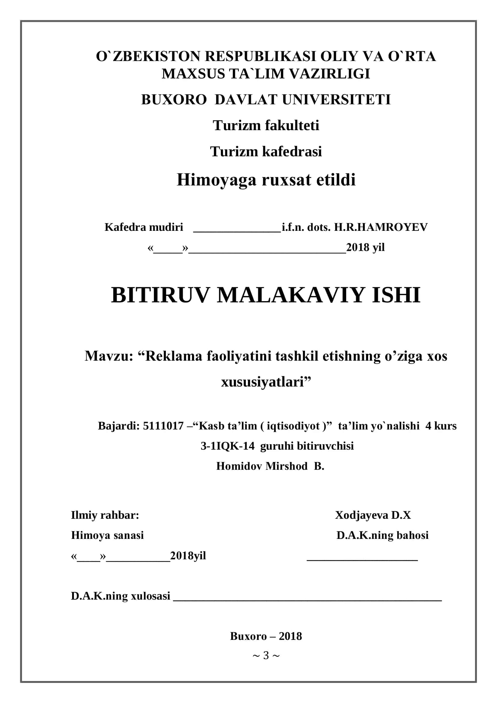 Reklama faoliyatini tashkil etishning o’ziga xos xususiyatlari 1