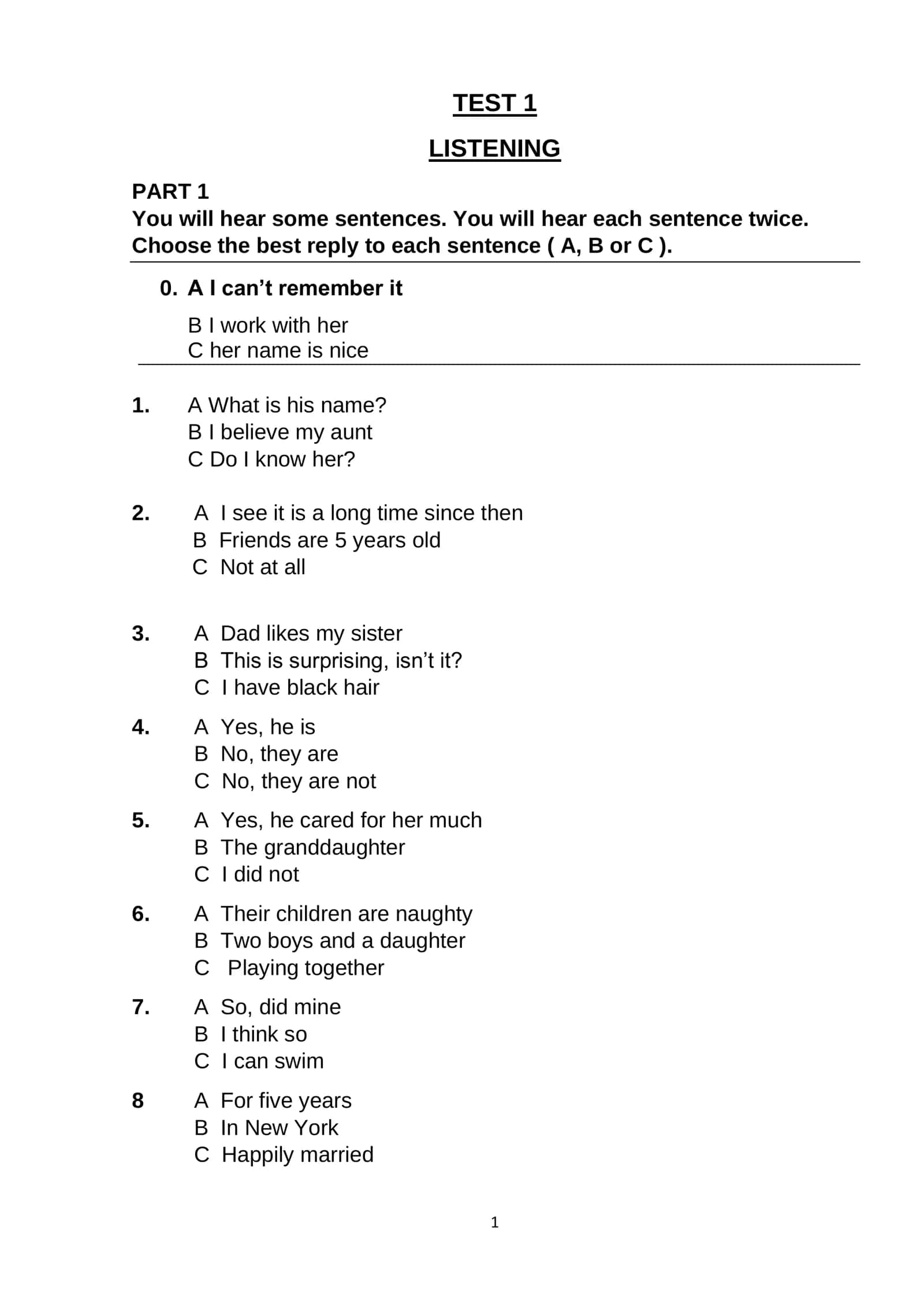 Listening Test - Part 1 1