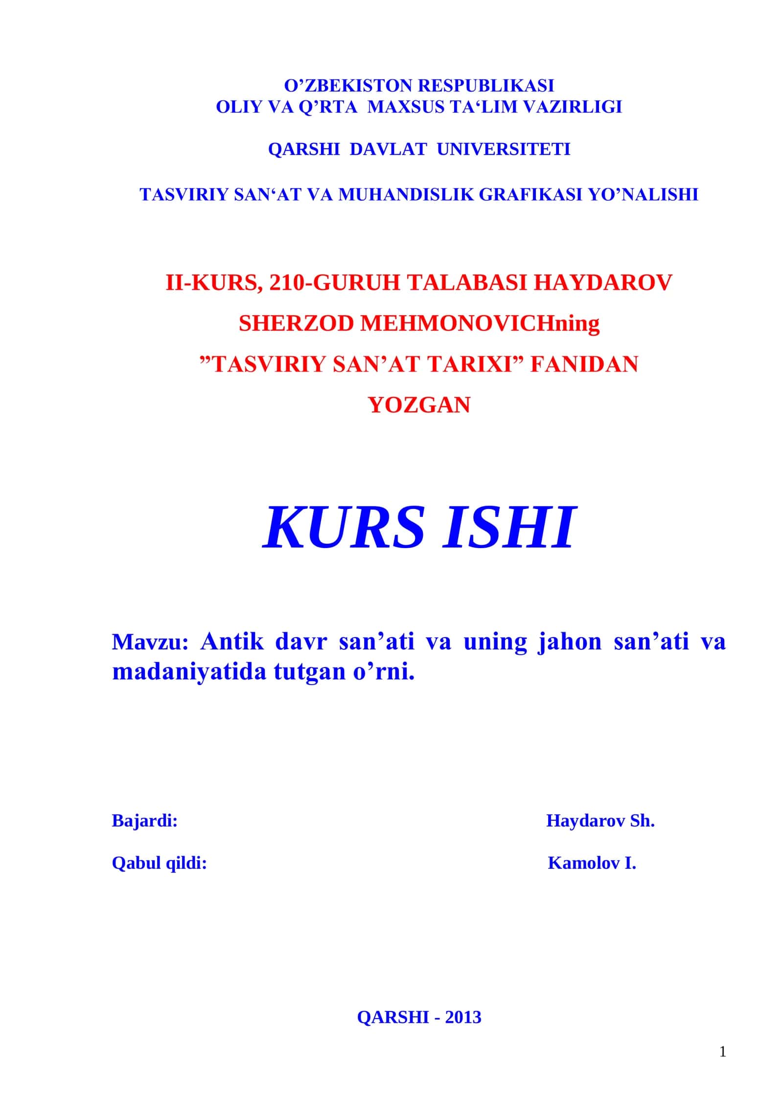 TASVIRIY SAN'AT TARIXI 1