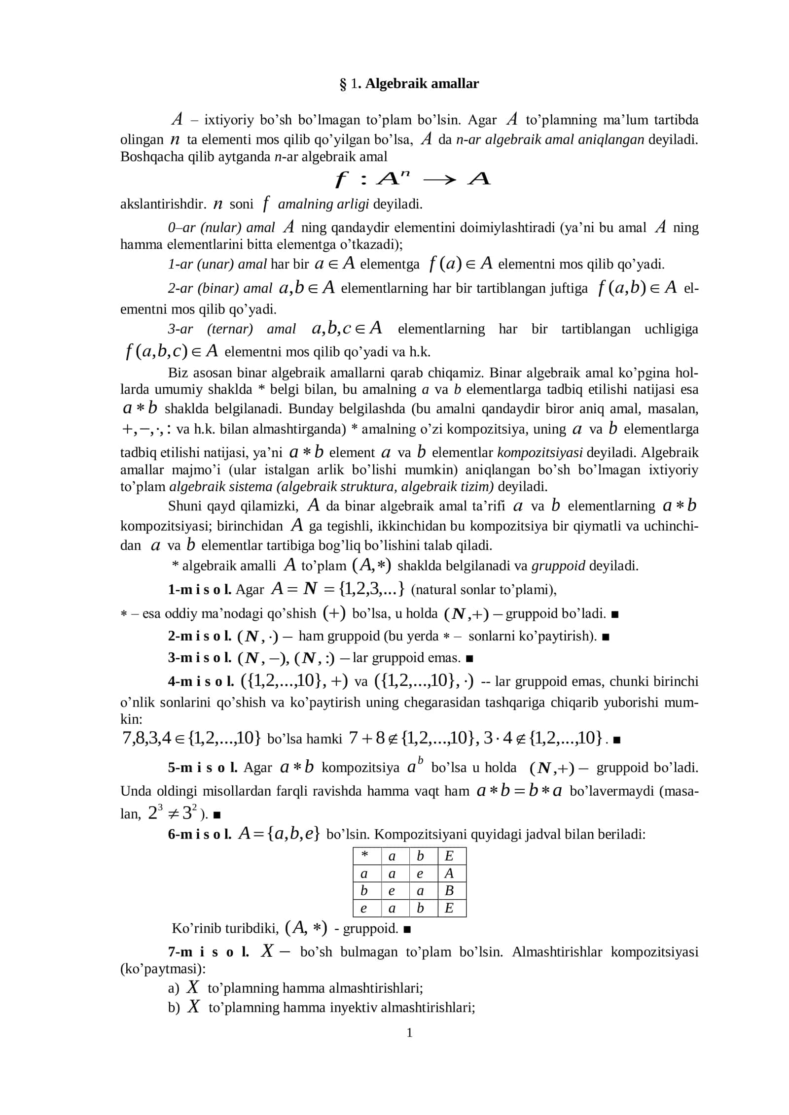 Algebraik amallar 1