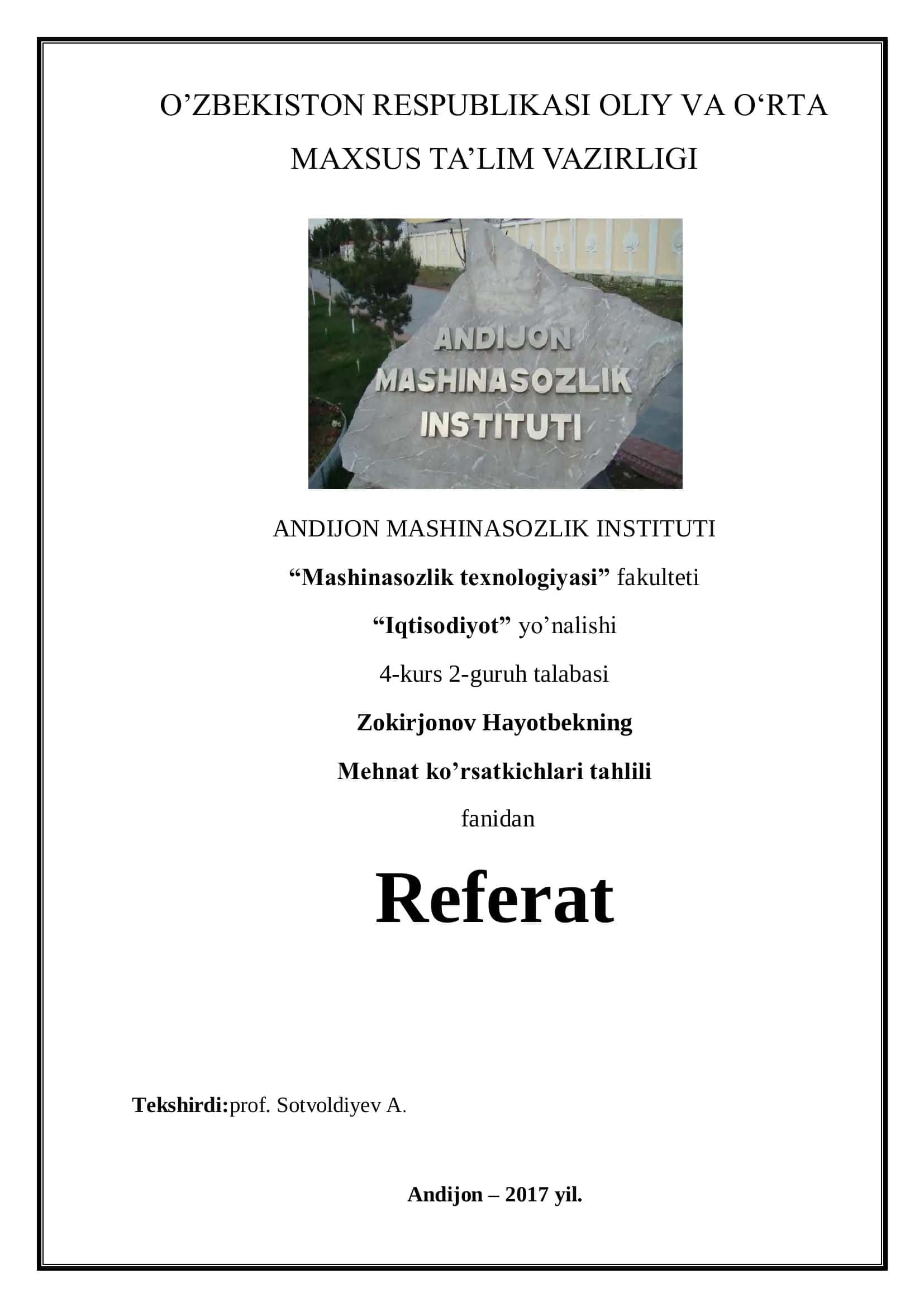 Mehnat ko’rsatkichlari tahlili Referat 1