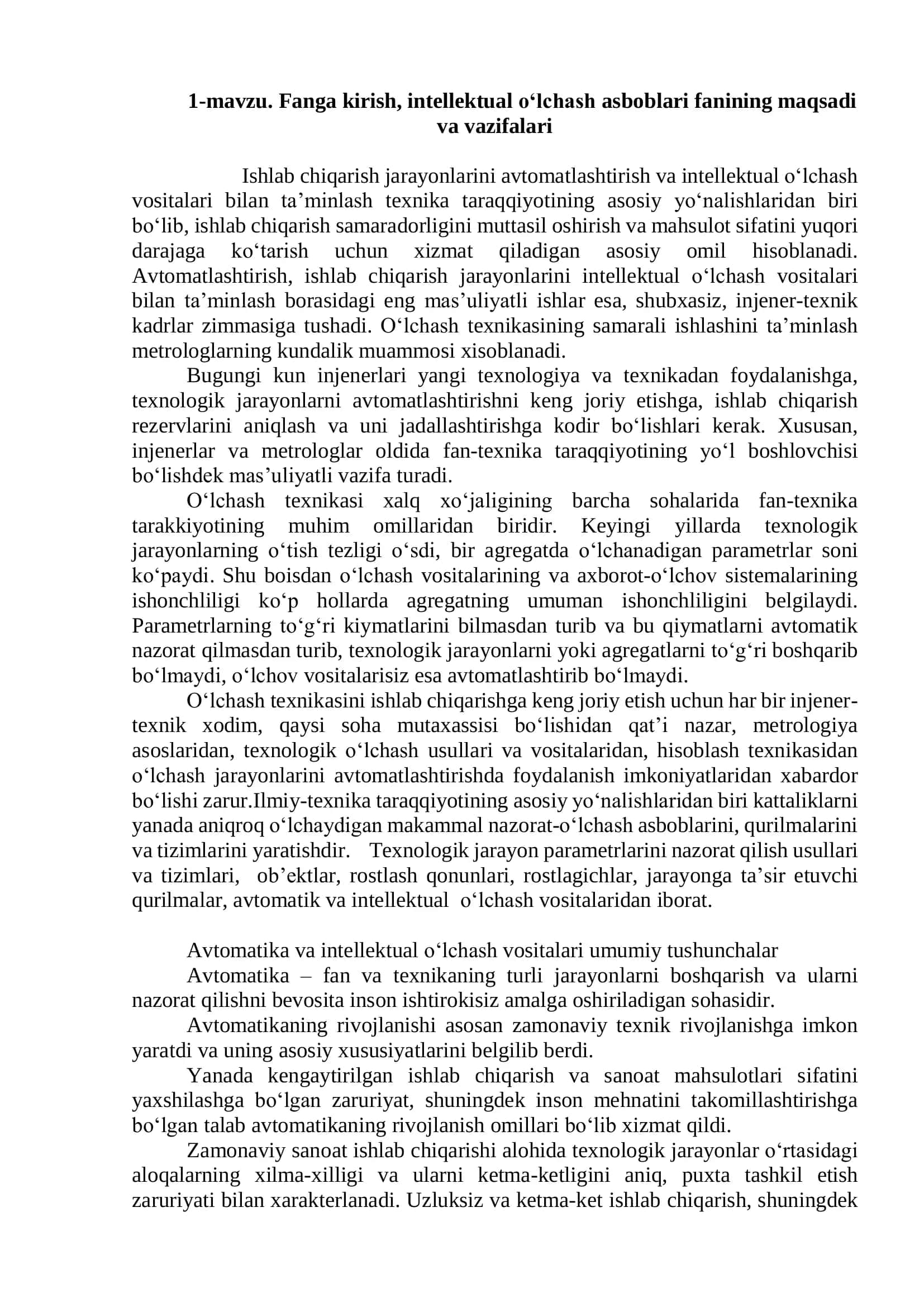 Fanga kirish, intellektual o‘lchash asboblari 1