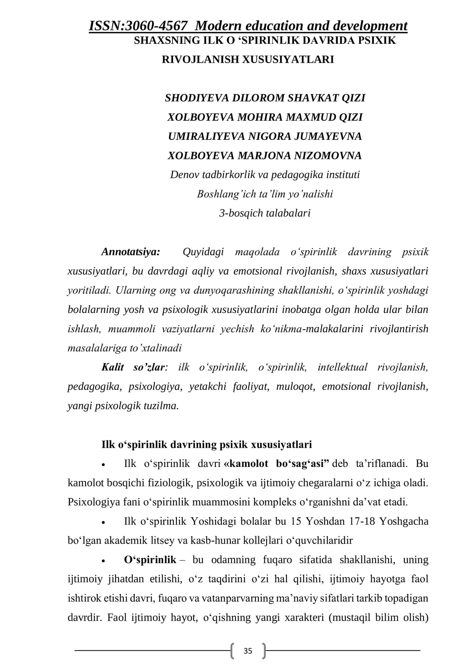 SHAXSNING ILK O ‘SPIRINLIK DAVRIDA PSIXIK RIVOJLANISH XUSUSIYATLARI 1