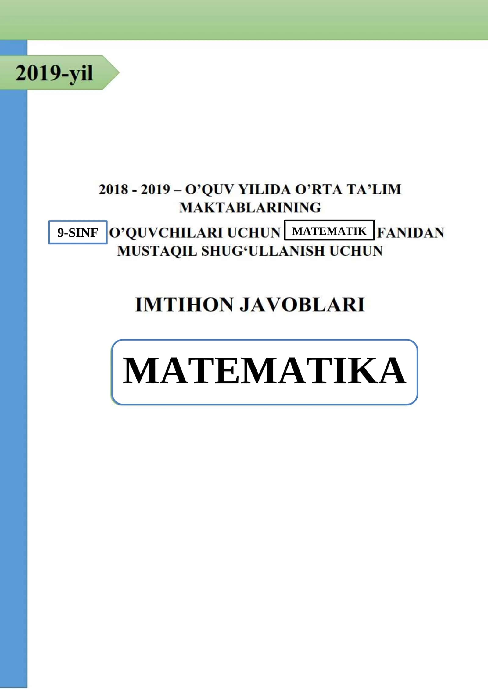 MATEMATIKA 9-SINF MATEMATIK 9- SINFLAR UCHUN IMTIHON JAVOBLARI 1