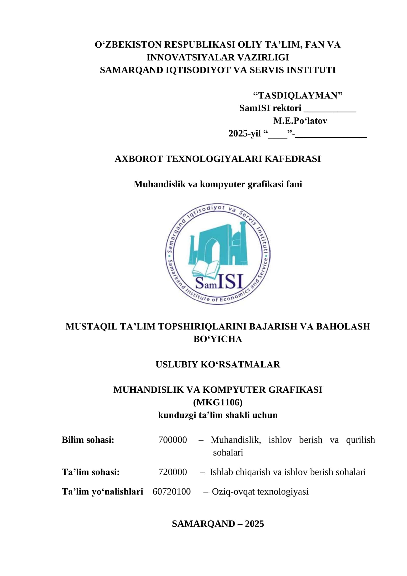 MUHANDISLIK VA KOMPYUTER GRAFIKASI 1