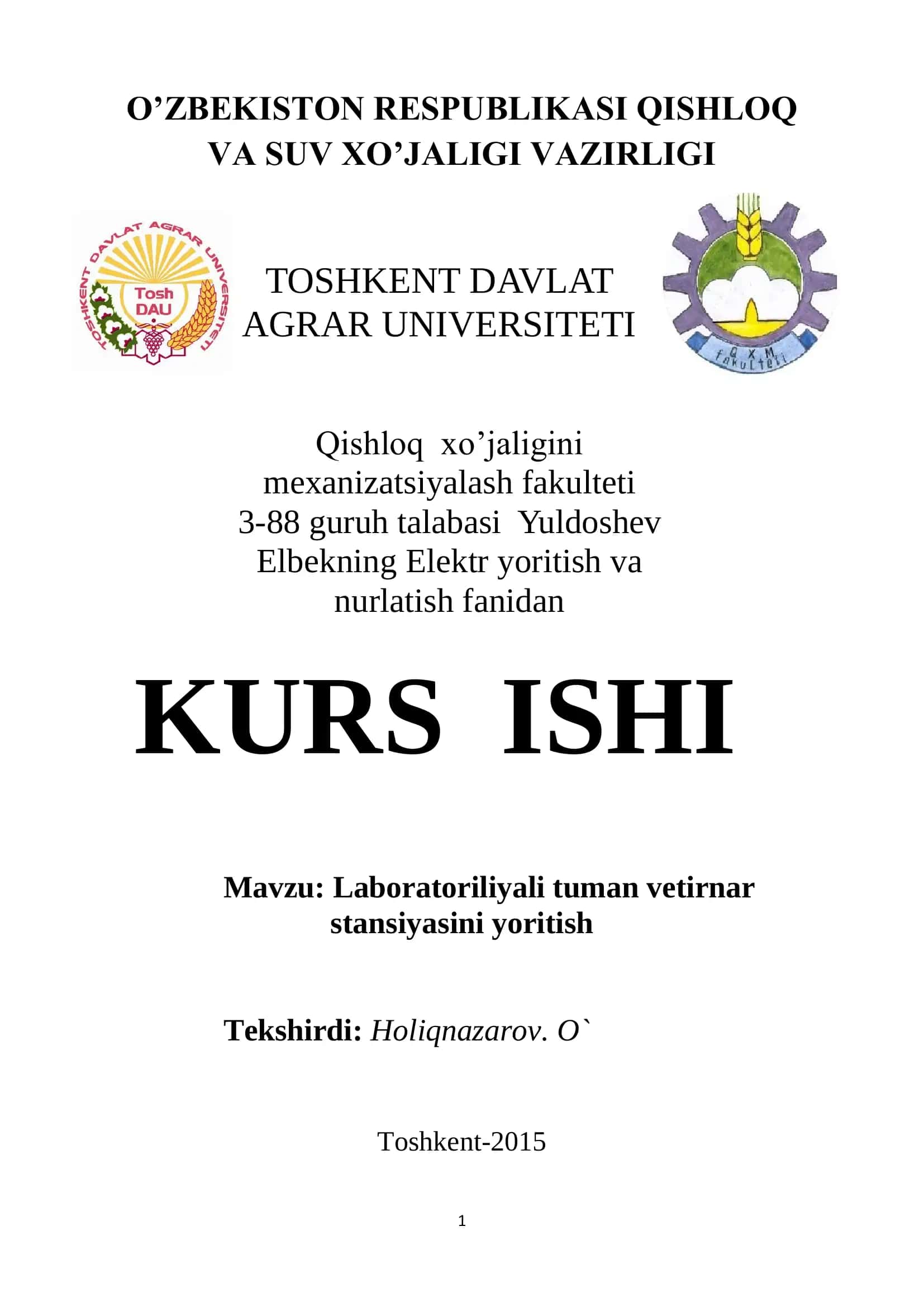 Laboratoriliyali tuman vetirnar stansiyasini yoritish 1