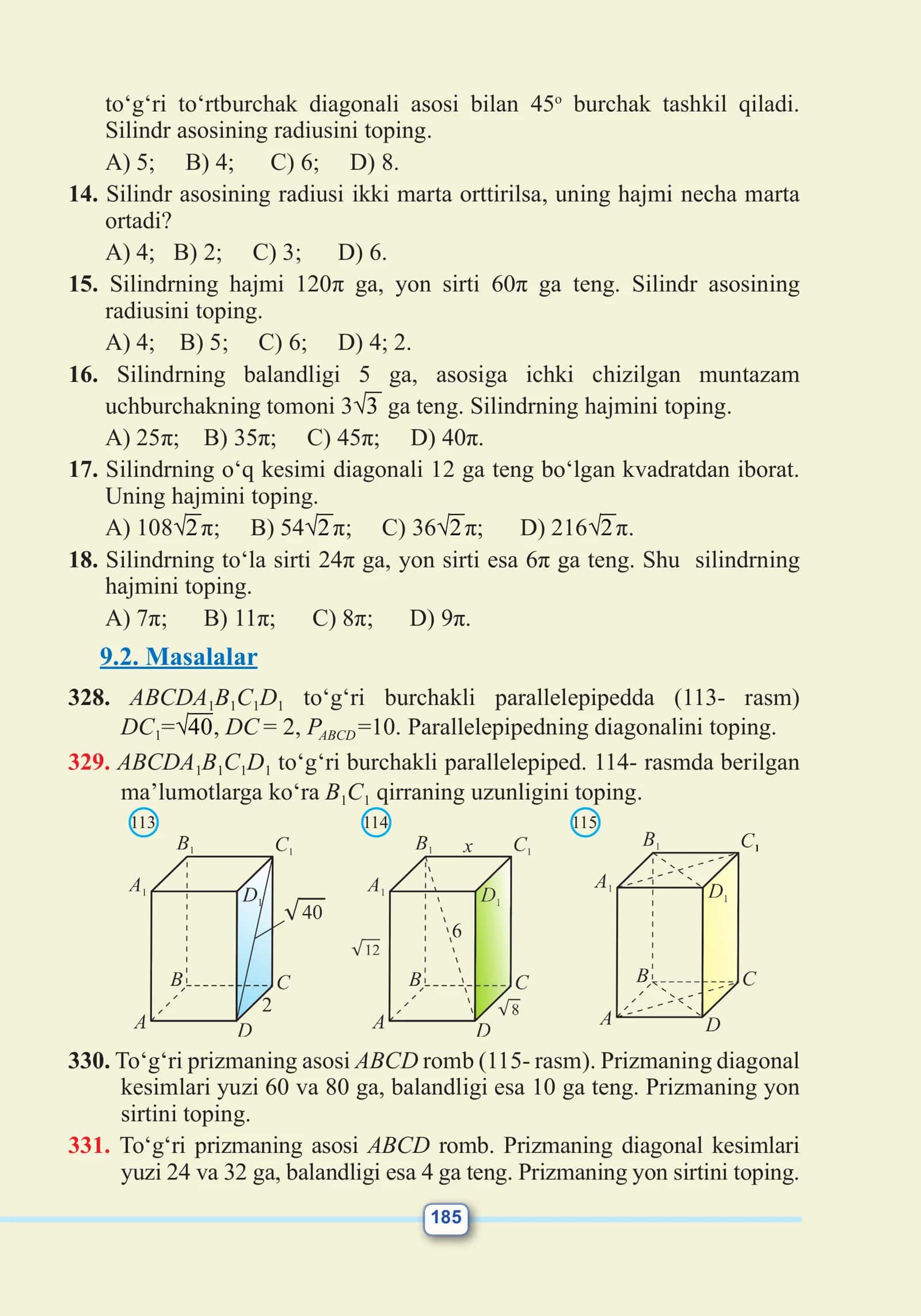 Silindrning hajmini topish 1