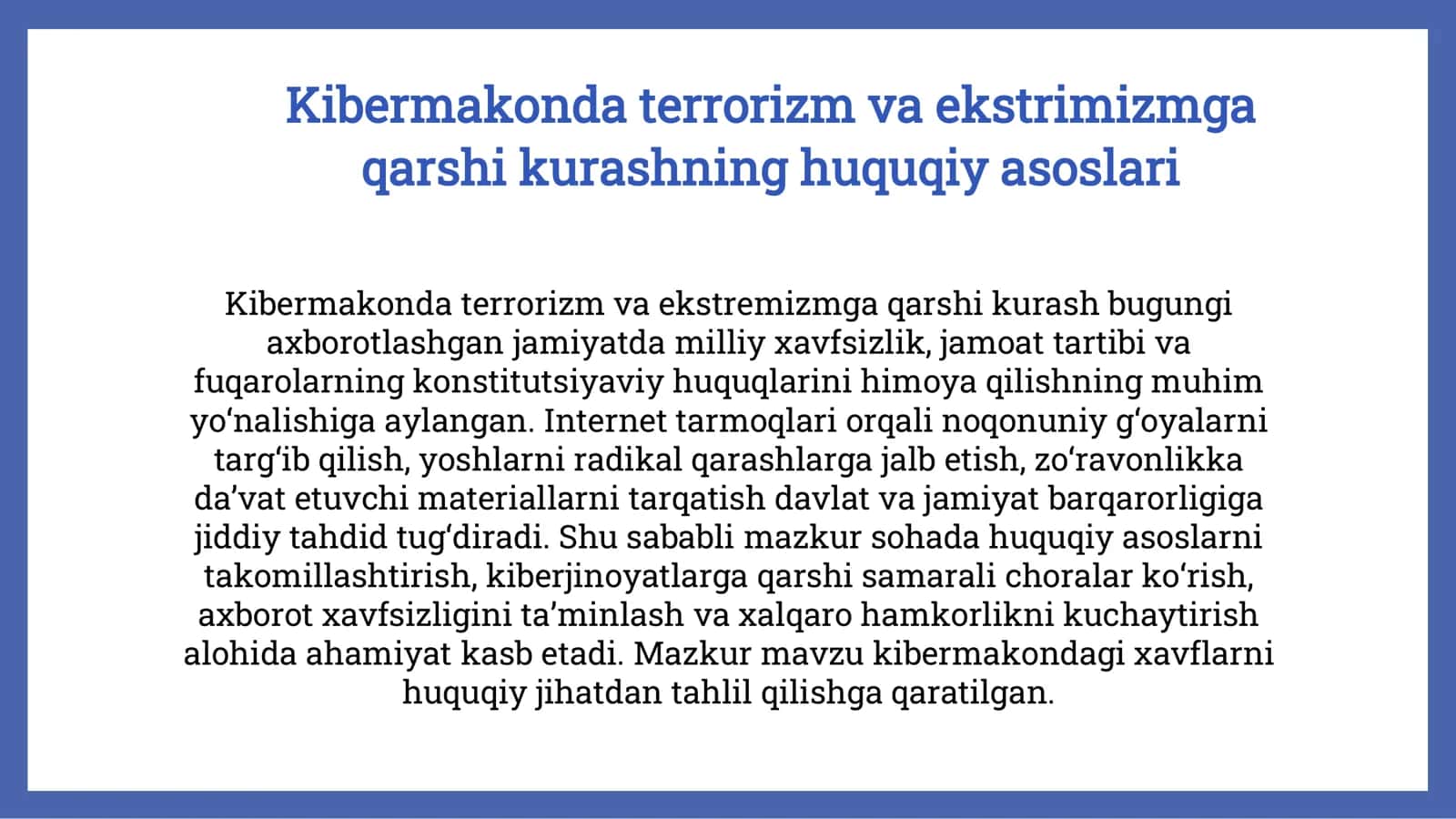 Kibermakonda terrorizm va ekstrimizmga qarshi kurashning huquqiy asoslari 1