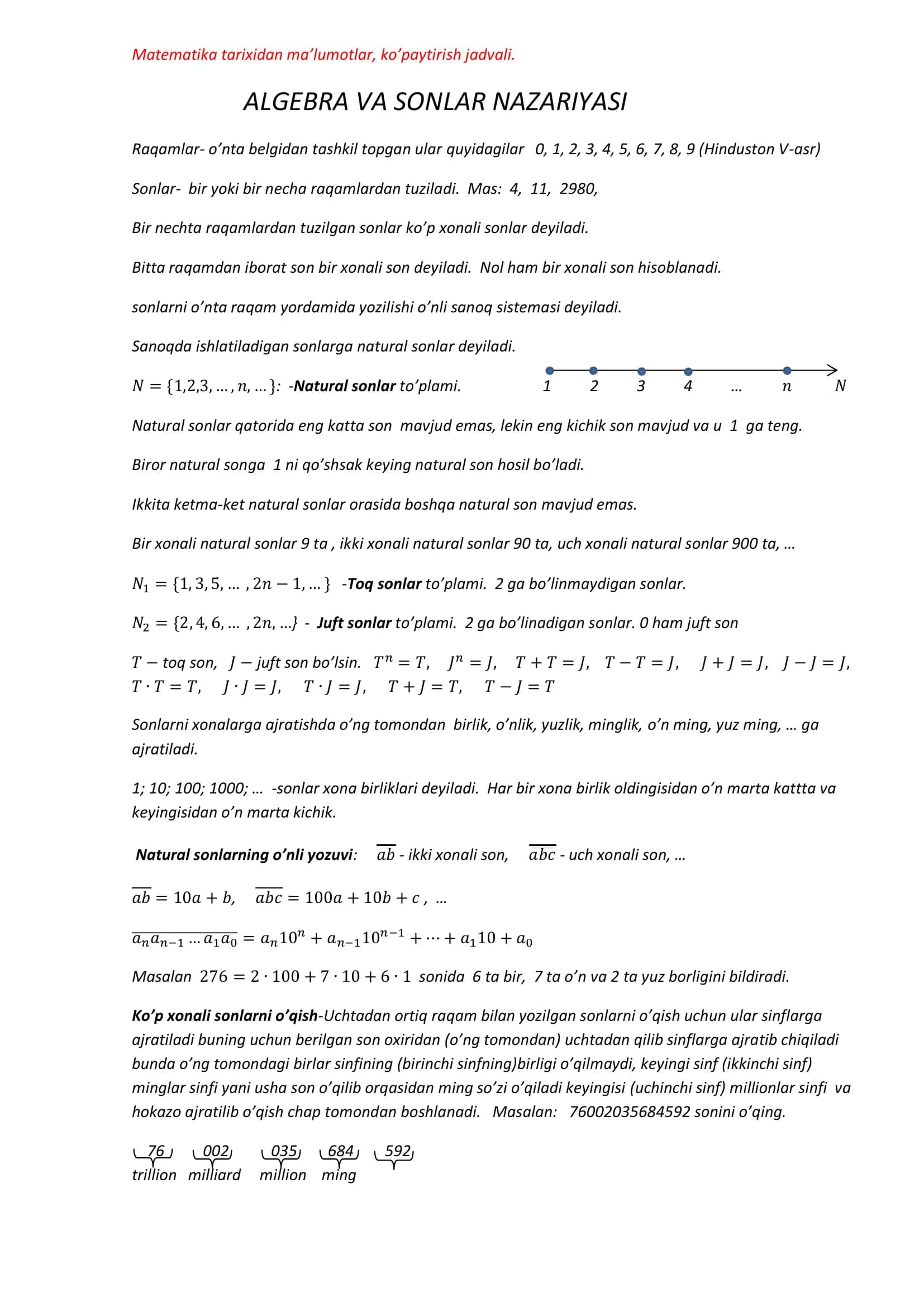 ALGEBRA VA SONLAR NAZARIYASI 1