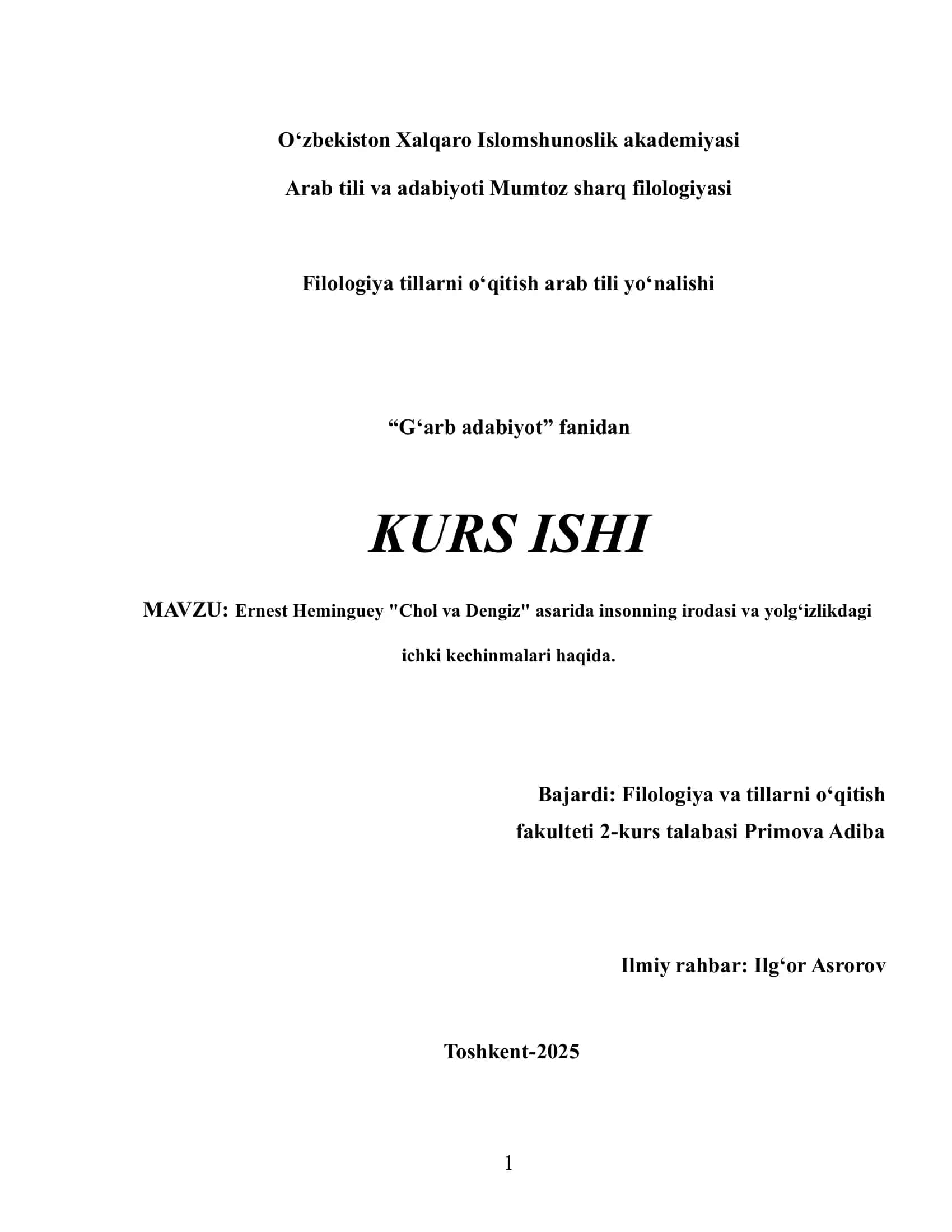 Ernest Heminguey "Chol va Dengiz" asarida insonning irodasi va yolg‘izlikdagi ichki kechinmalari haqida 1