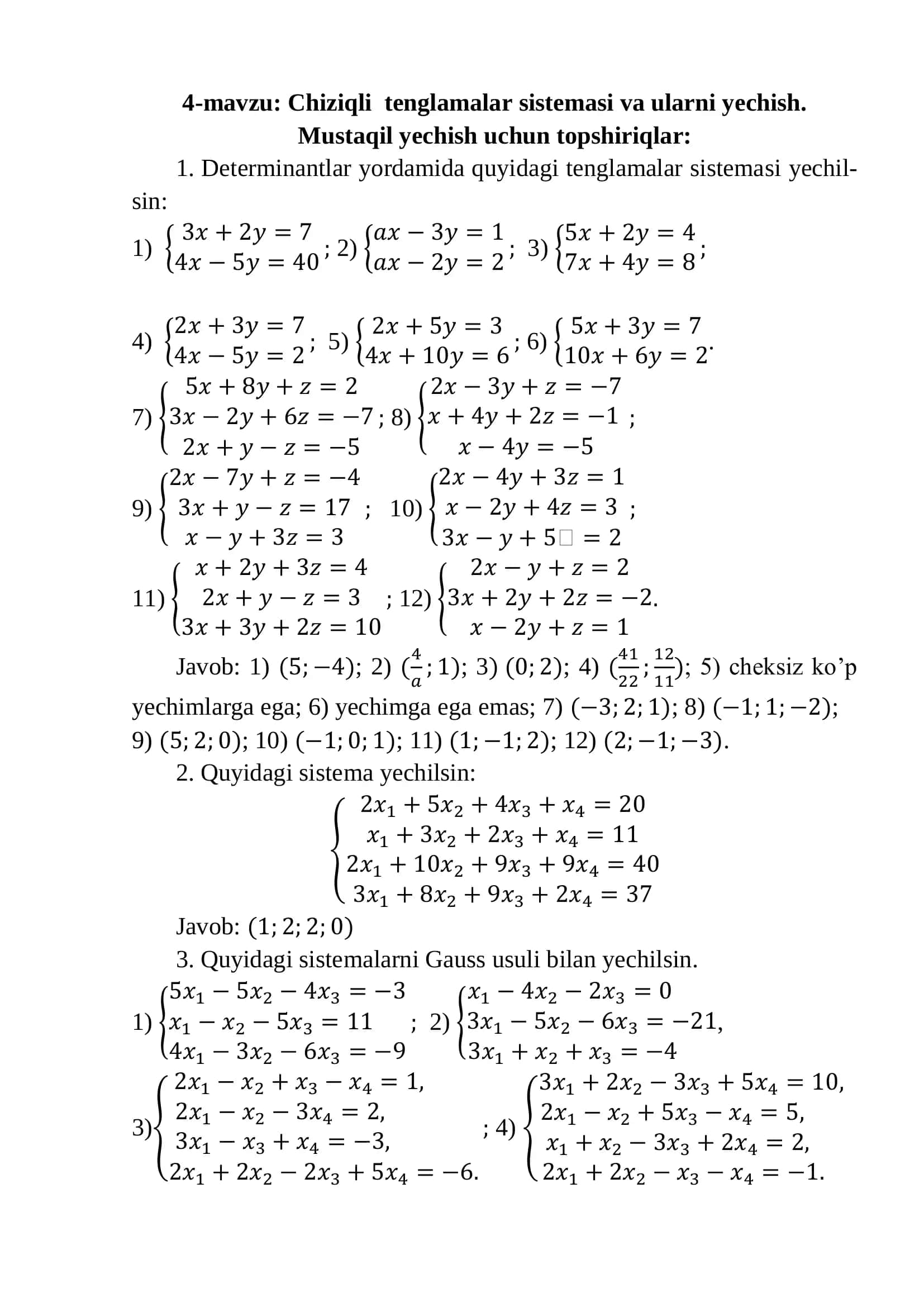Matematika, determinants 1