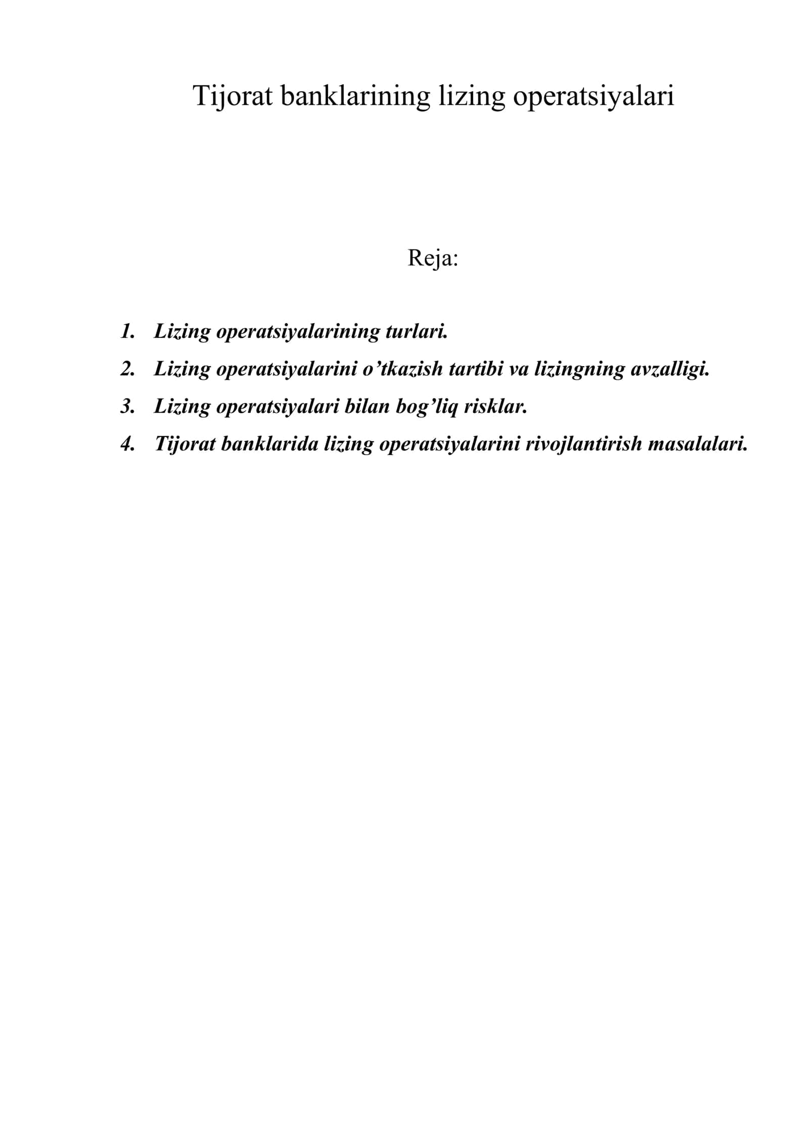 Tijorat banklarining lizing operatsiyalari 1