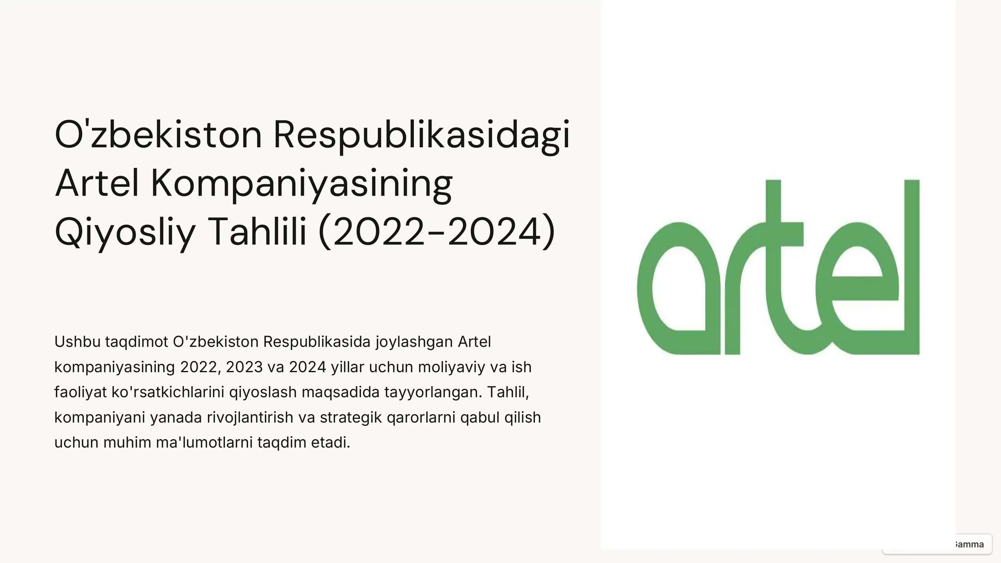 Artel Kompaniyasining Qiyosliy Tahlili (2022-2024) 1