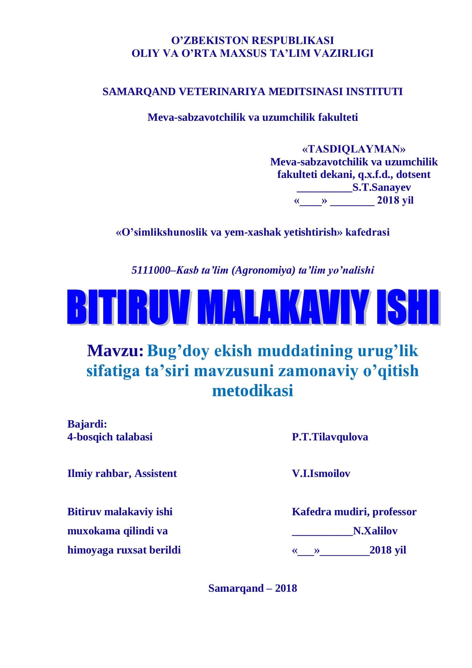 Bug’doy ekish muddatining urug’lik sifatiga ta’siri mavzusuni zamonaviy o’qitish metodikasi 1