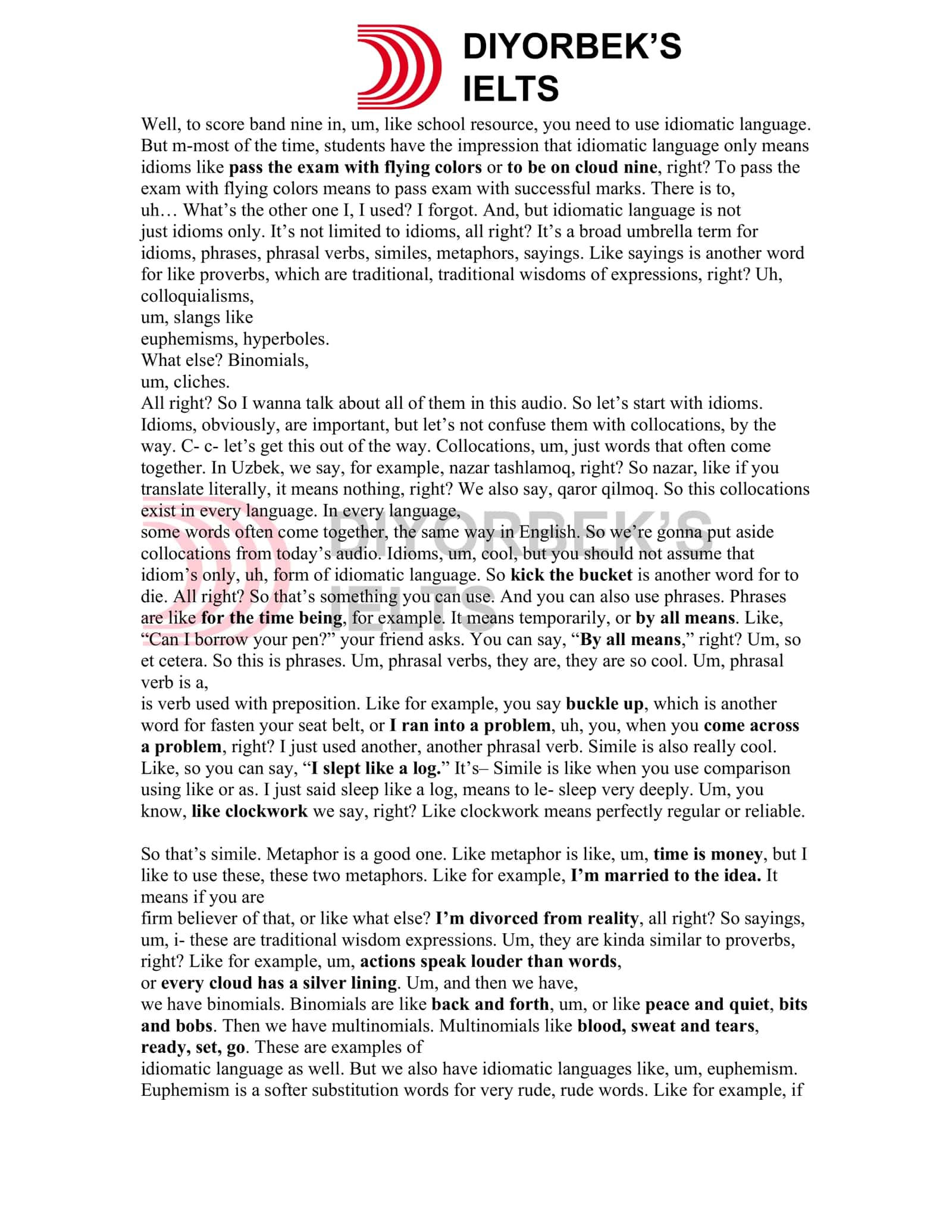 Idioms and Language Use in English 1