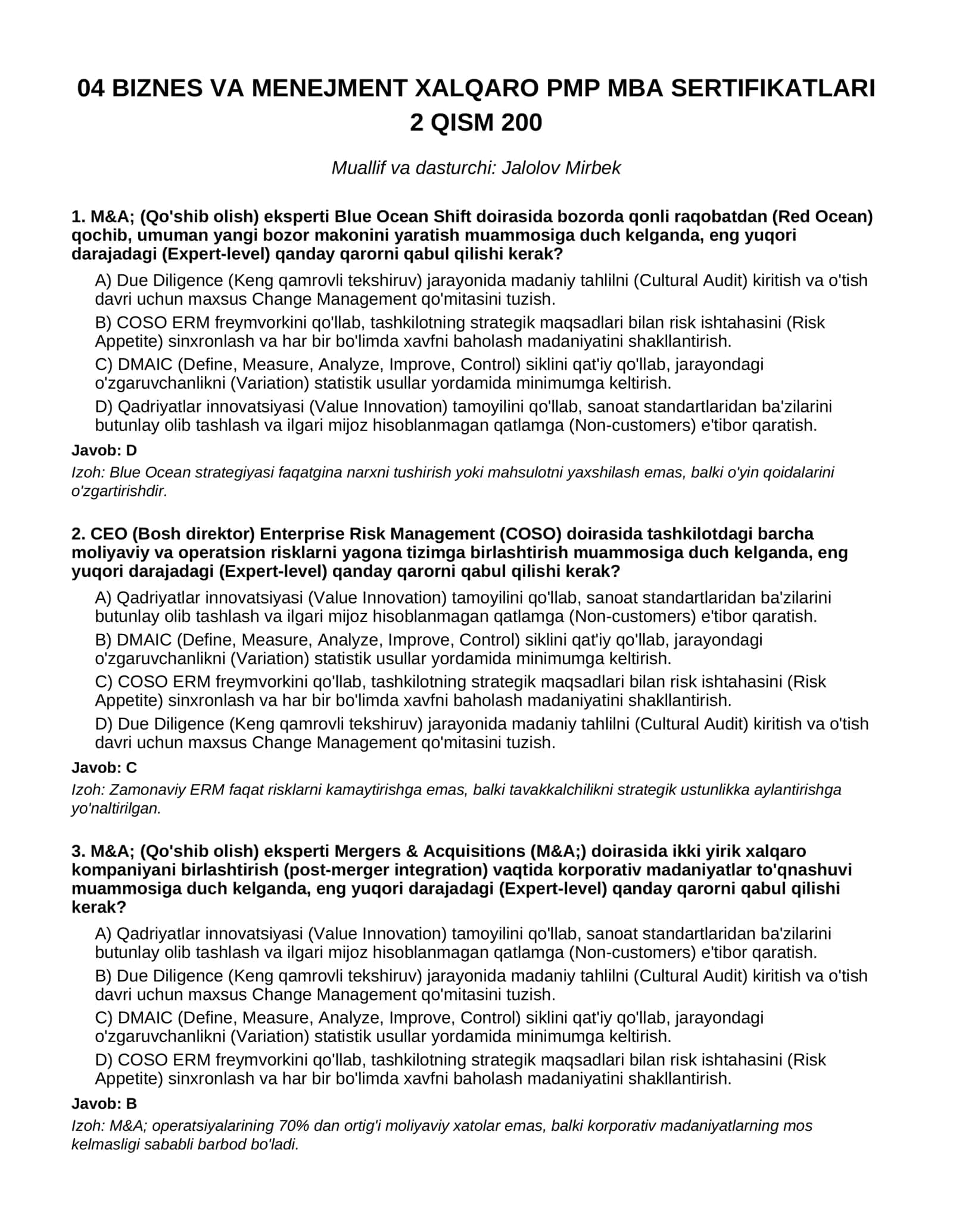 BIZNES VA MENEJMENT XALQARO PMP MBA SERTIFIKATLARI 1