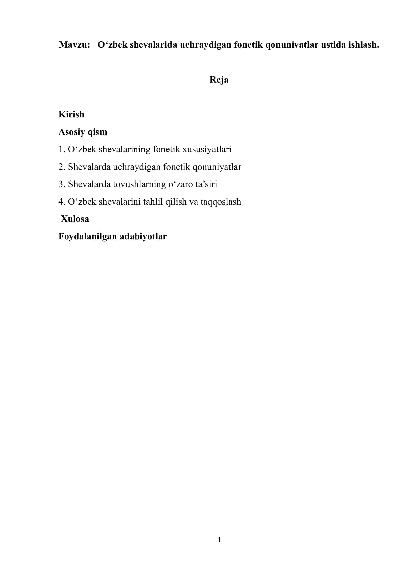 O‘zbek shevalarida uchraydigan fonetik qonunivatlar ustida ishlash 1