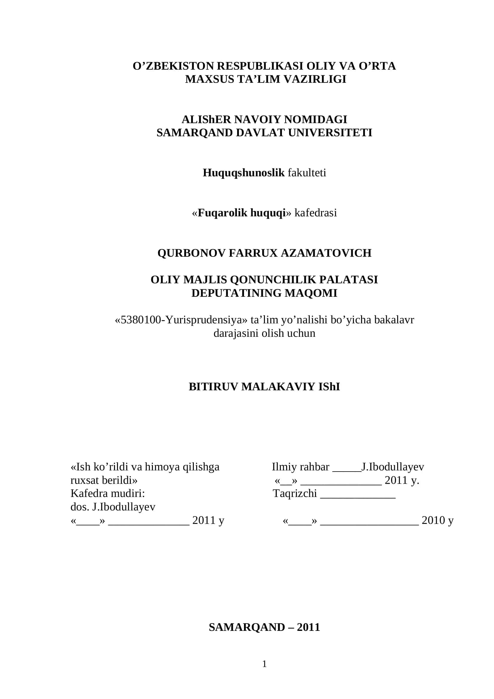 BOB. Qonunchilik palatasining shakllantirishi va tuzilishi 1