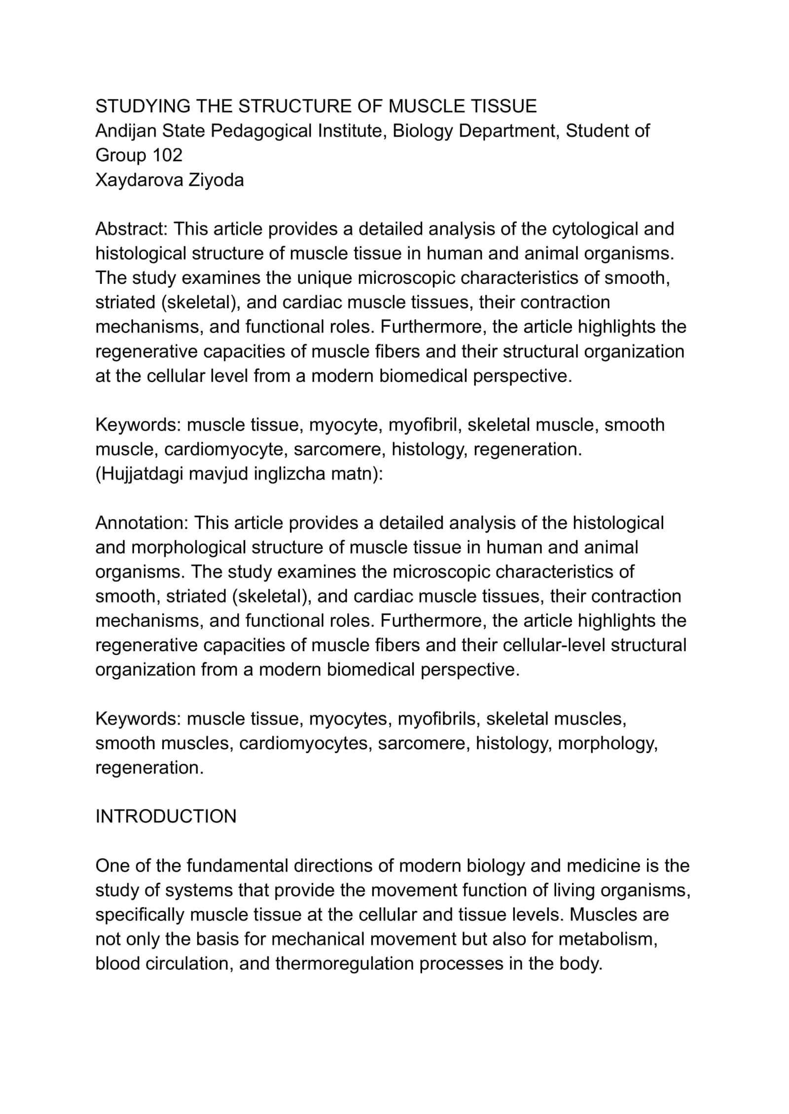 STUDYING THE STRUCTURE OF MUSCLE TISSUE 1