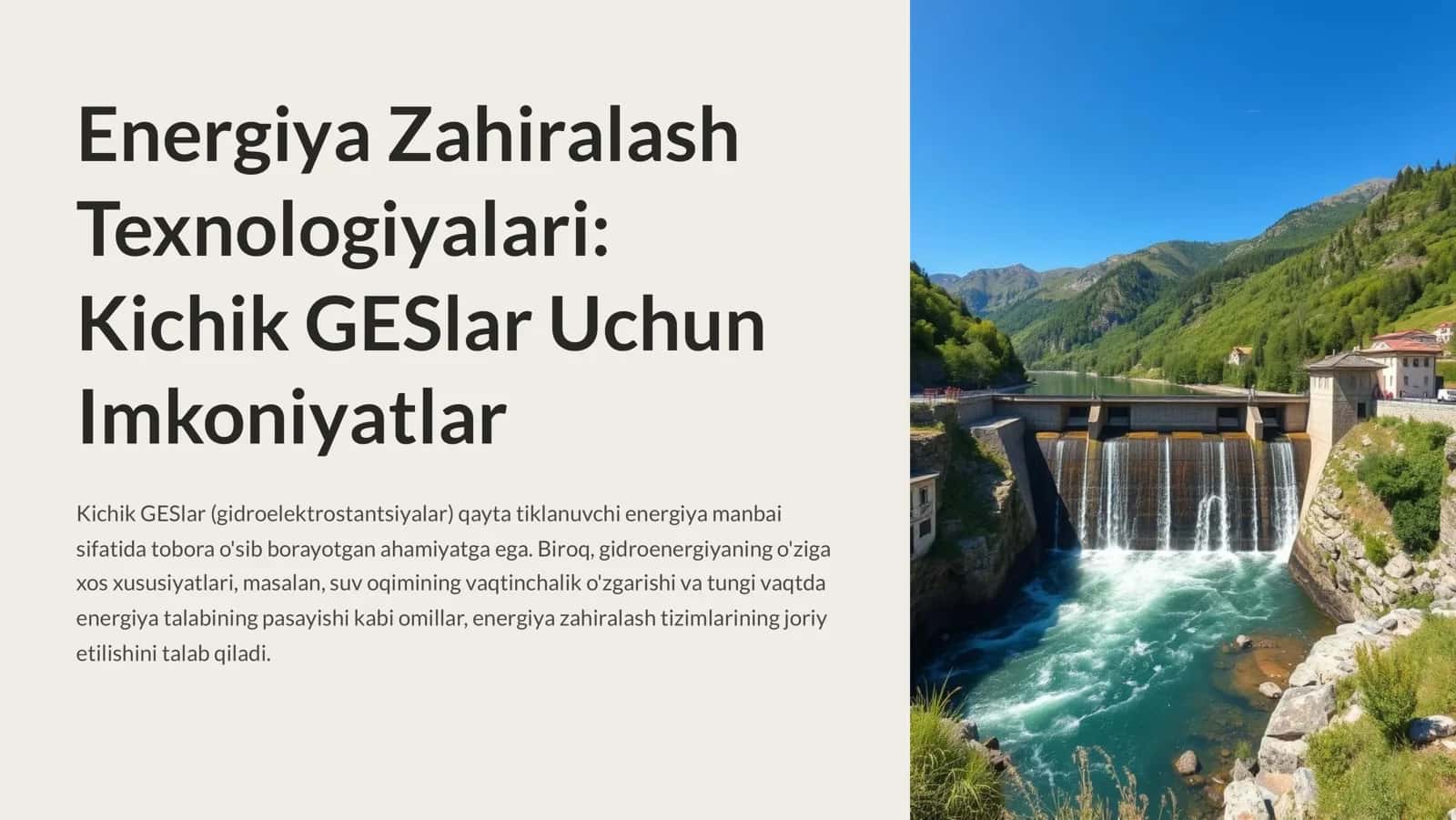 Energiya Zahiralash Texnologiyalari Kichik GESlar Uchun Imkoniyatlar 1