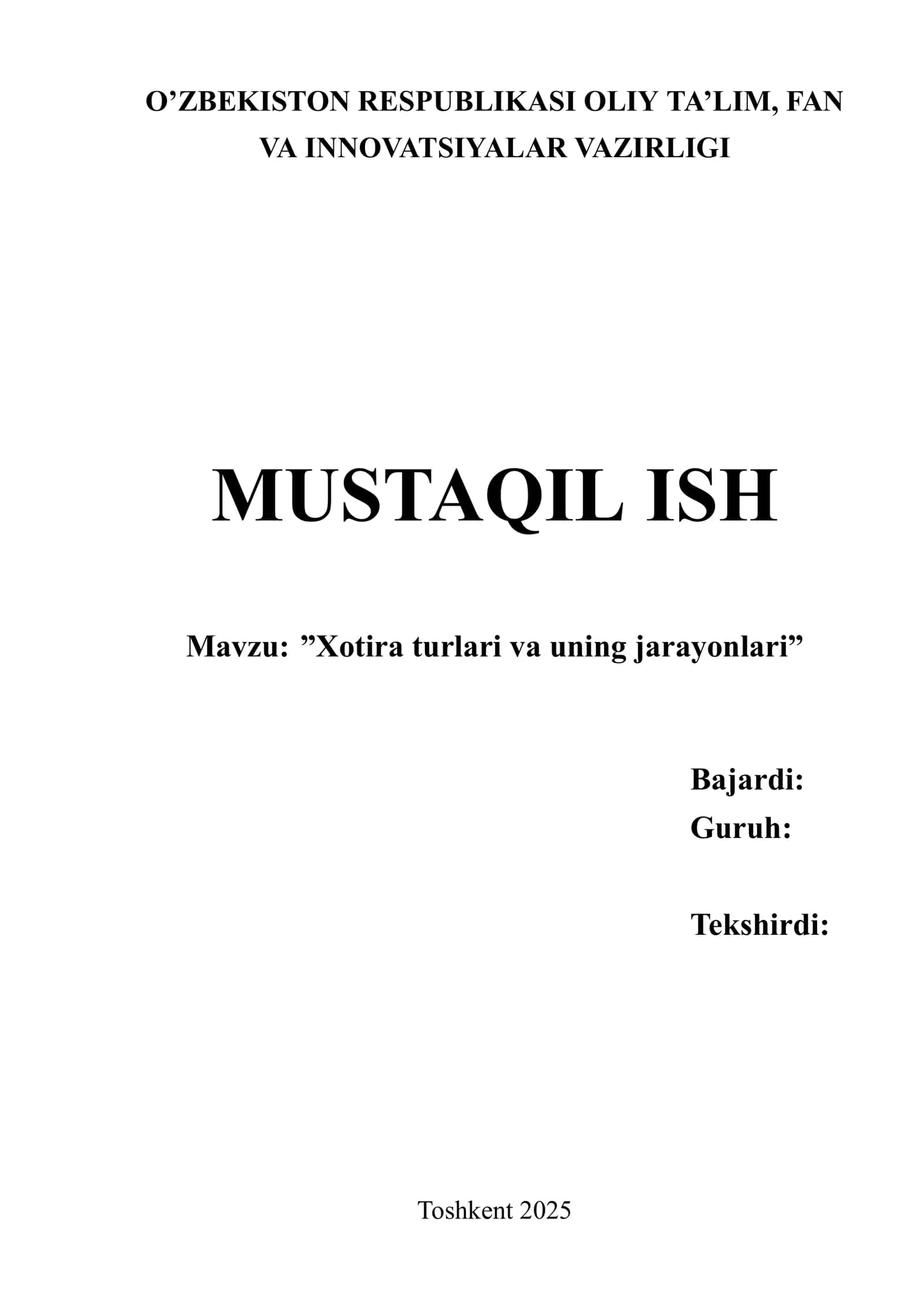 Xotira turlari va uning jarayonlari 1