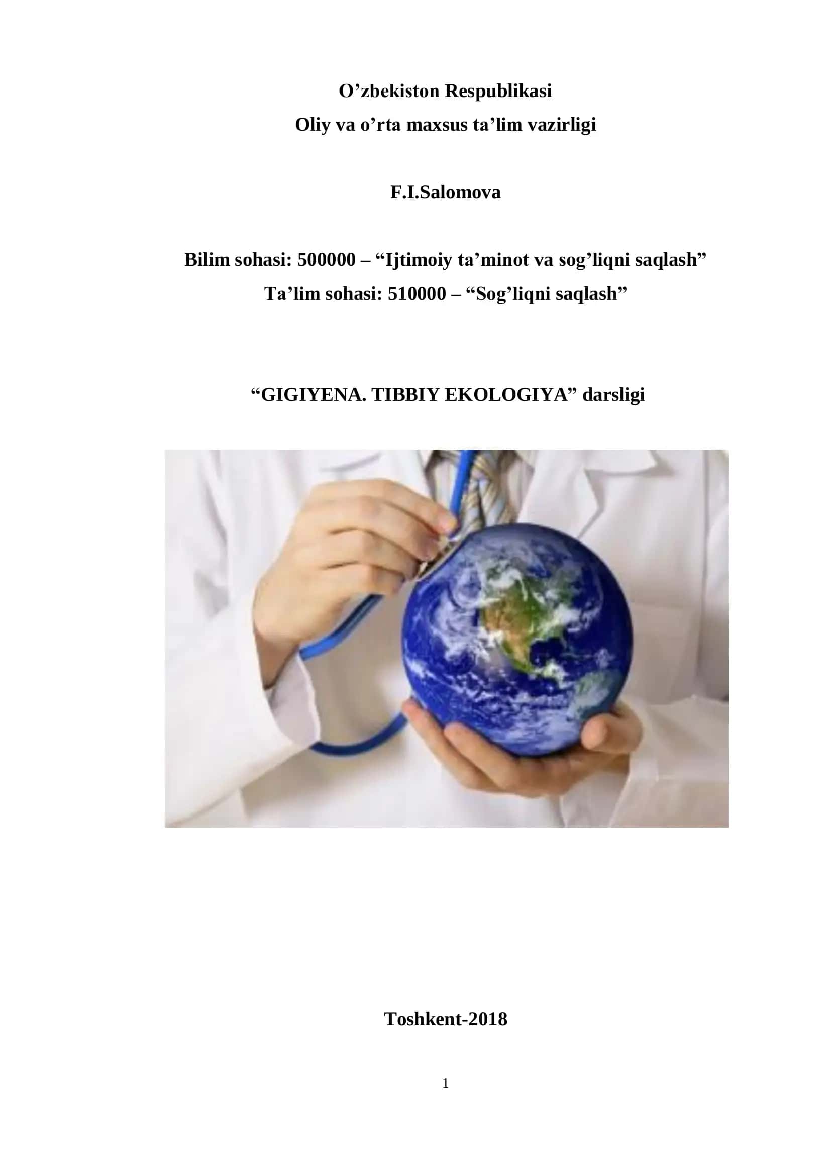 GIGIYENA. TIBBIY EKOLOGIYA darsligi 1